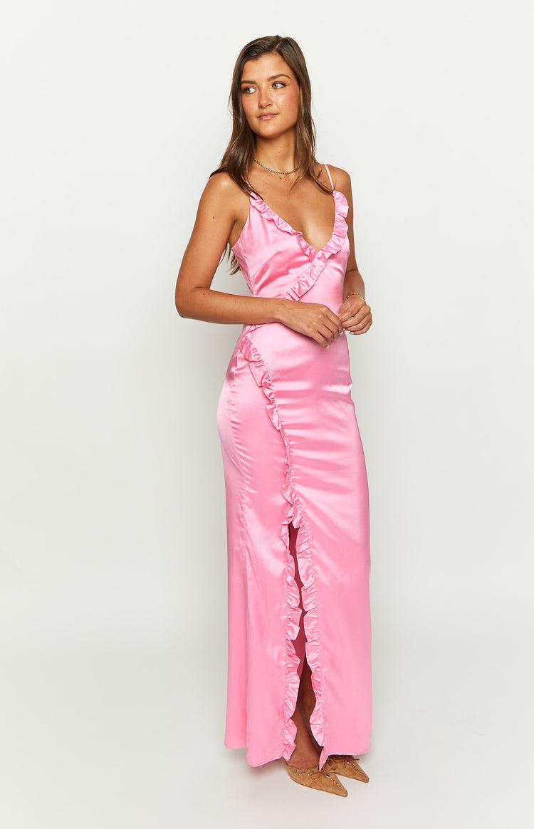 Nahanee Pink Satin Ruffle Maxi Dress Baby Product Image