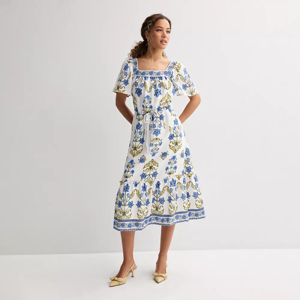 Women's Draper James Squareneck Flutter Sleeve Midi Dress, Size: Medium, Blue Print Product Image