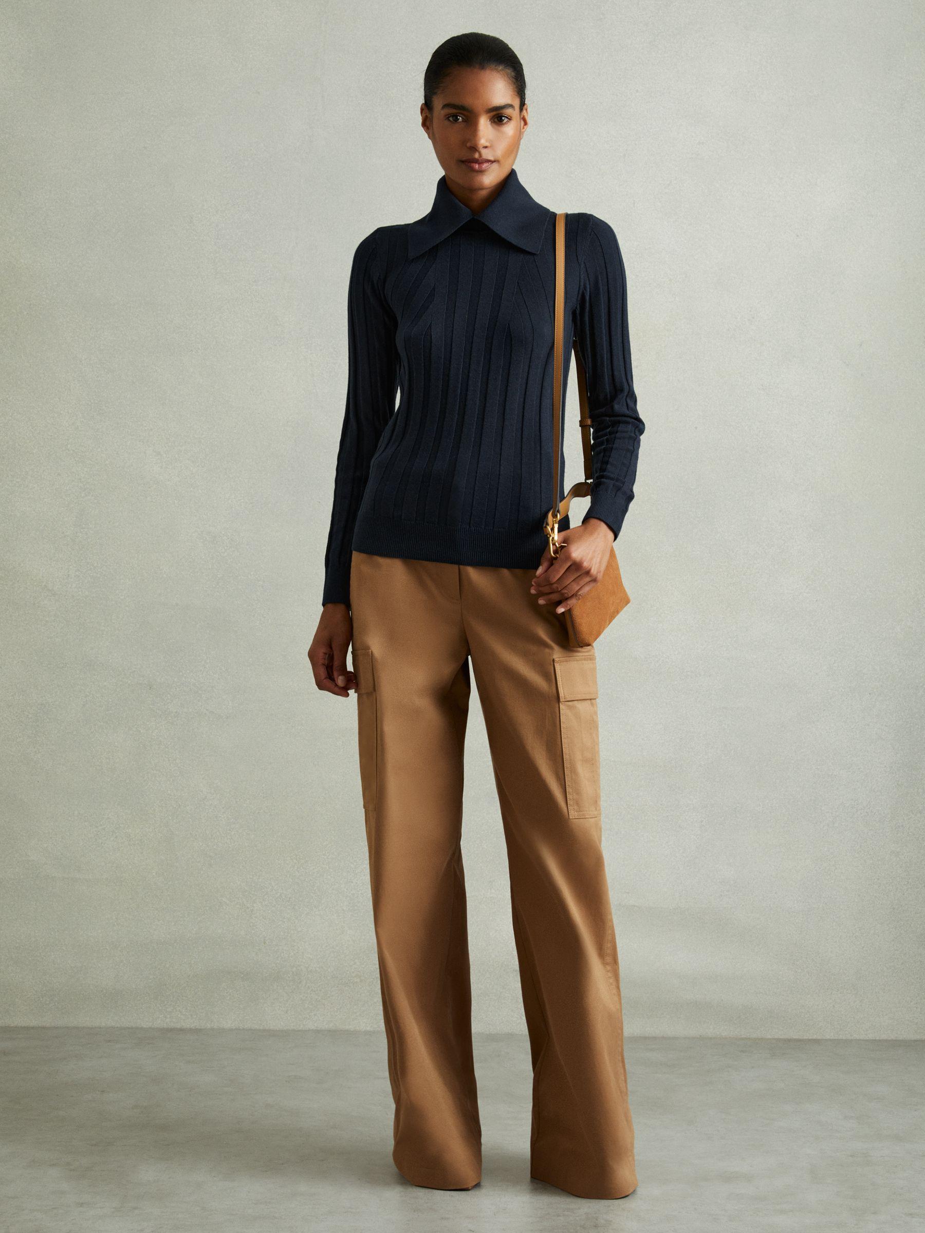 Ribbed Collared Top in Teal Product Image