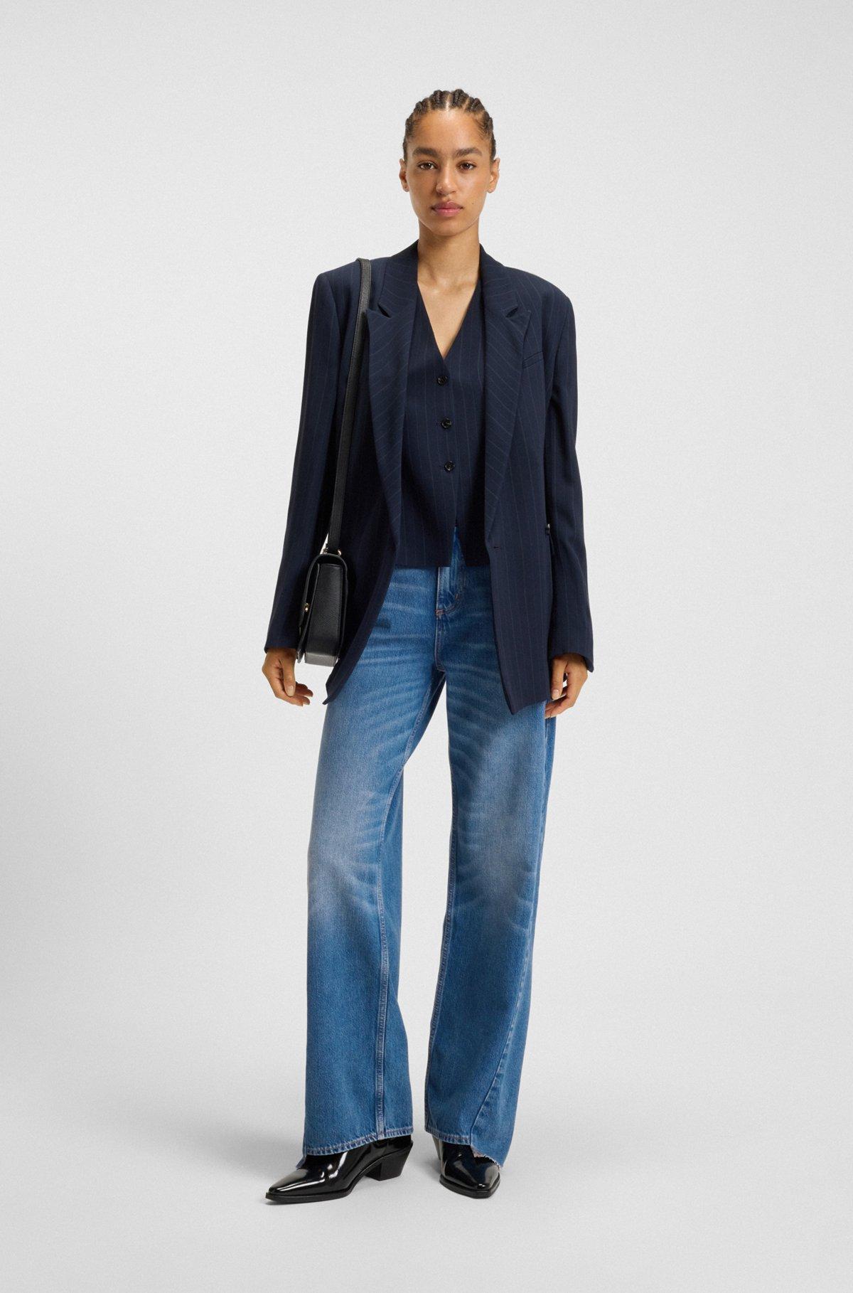 BOSS - Relaxed-fit jeans in indigo denim with stepped hems - Dark Blue Product Image