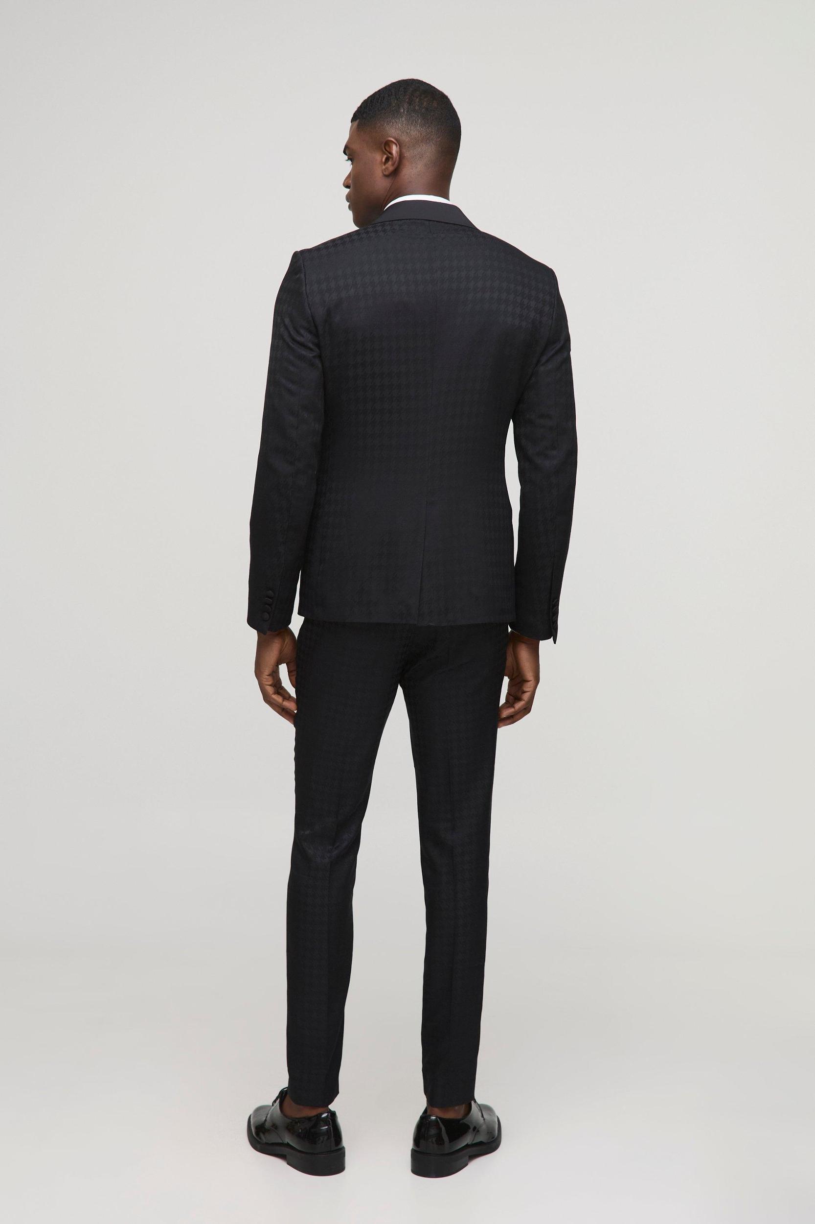 Skinny Tonal Houndstooth Pants | boohooMAN USA Product Image