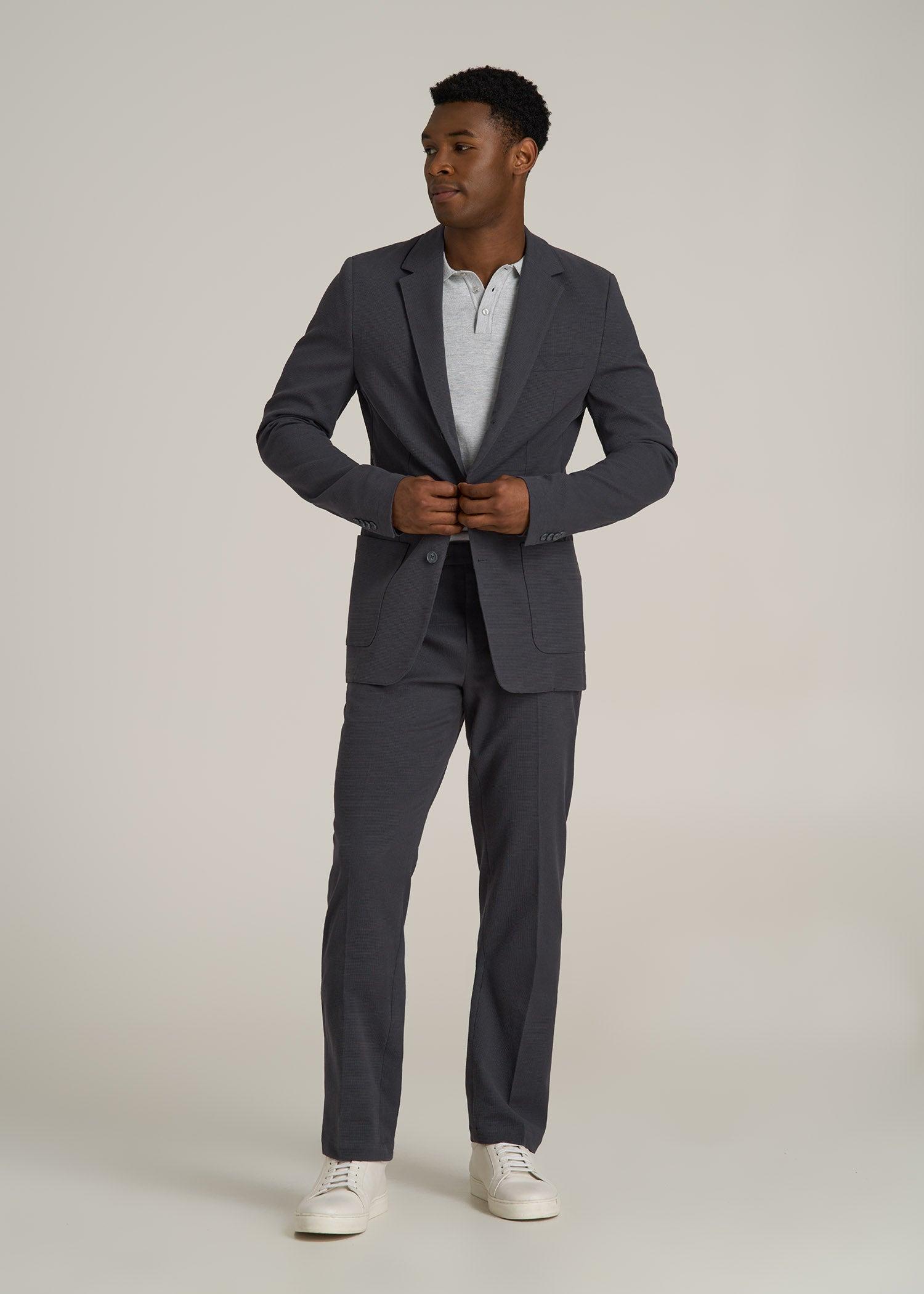 Textured Garment Washed Stretch Cotton Blazer for Tall Men in Iron Grey Male Product Image