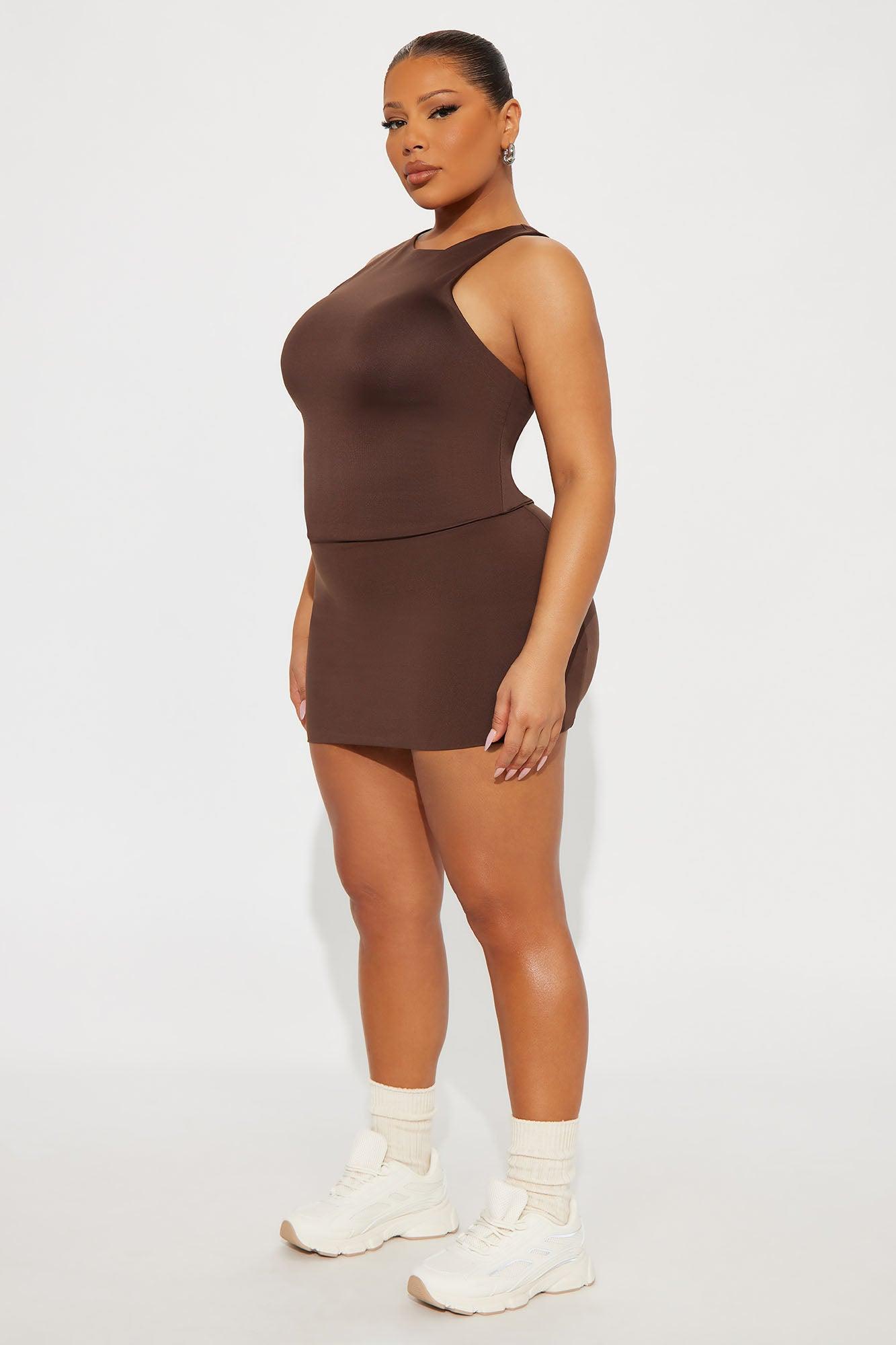 Contour Double Lined High Neck Tank Top - Chocolate Female Product Image