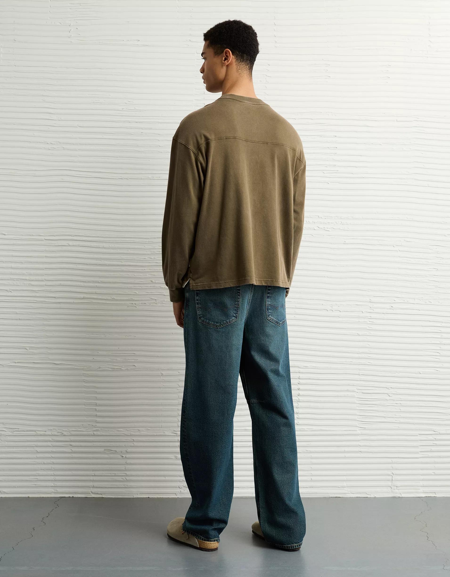 AE Long-Sleeve Boxy Sueded Jersey T-Shirt Product Image