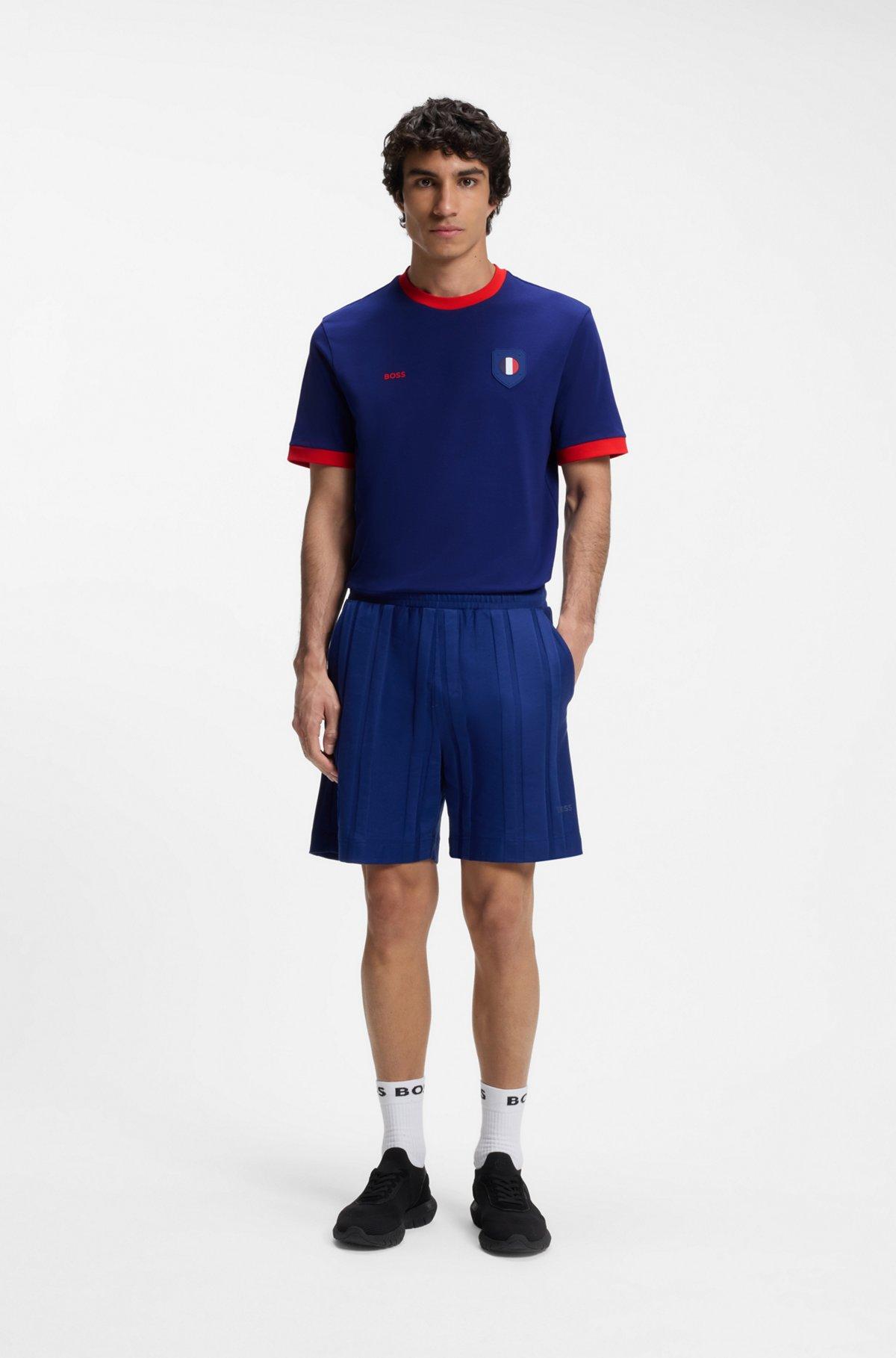 Stretch-cotton T-shirt with country flag and logo Product Image