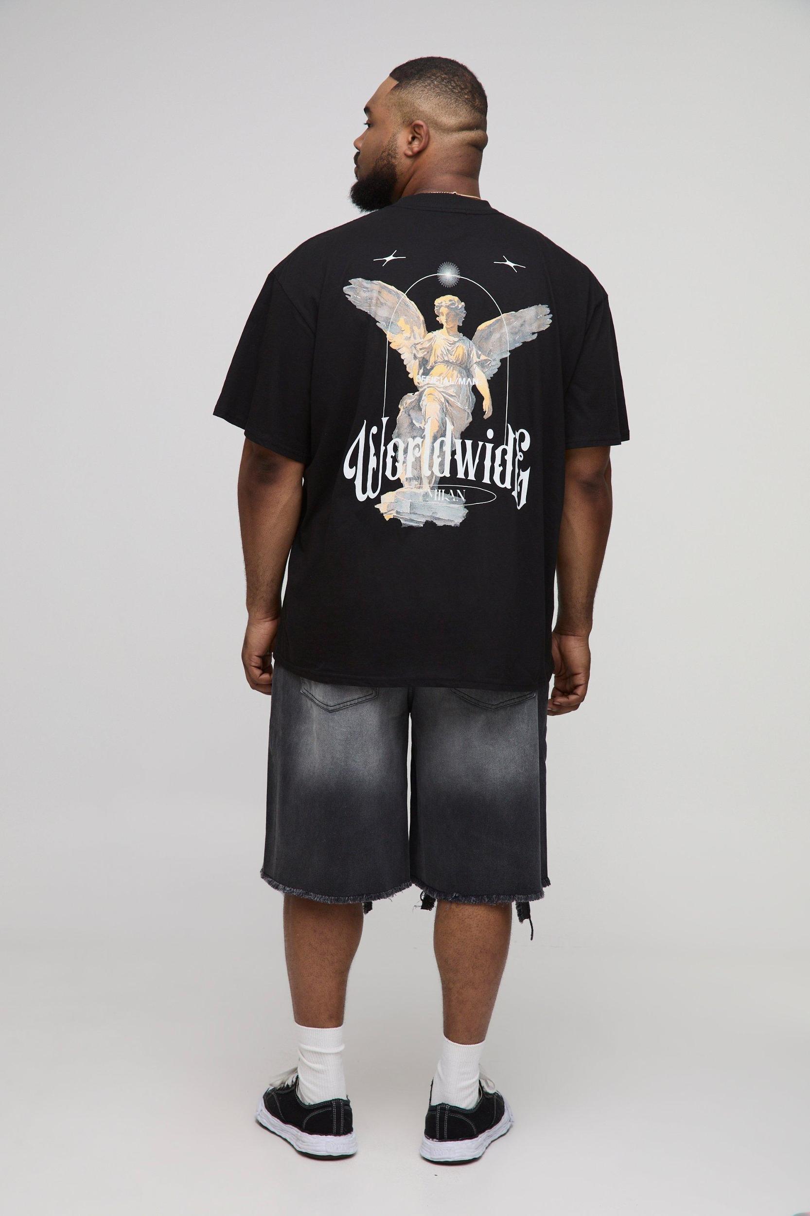 Plus Oversized Extended Neck Renaissance Worldwide Print T-Shirt | boohooMAN USA Product Image