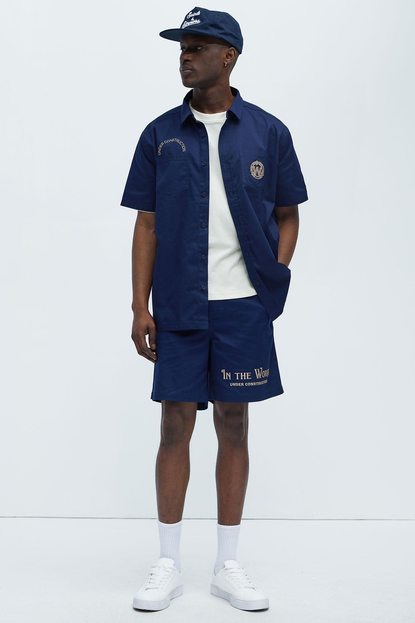 In The Works Short Sleeve Button Up Shirt - Navy Product Image