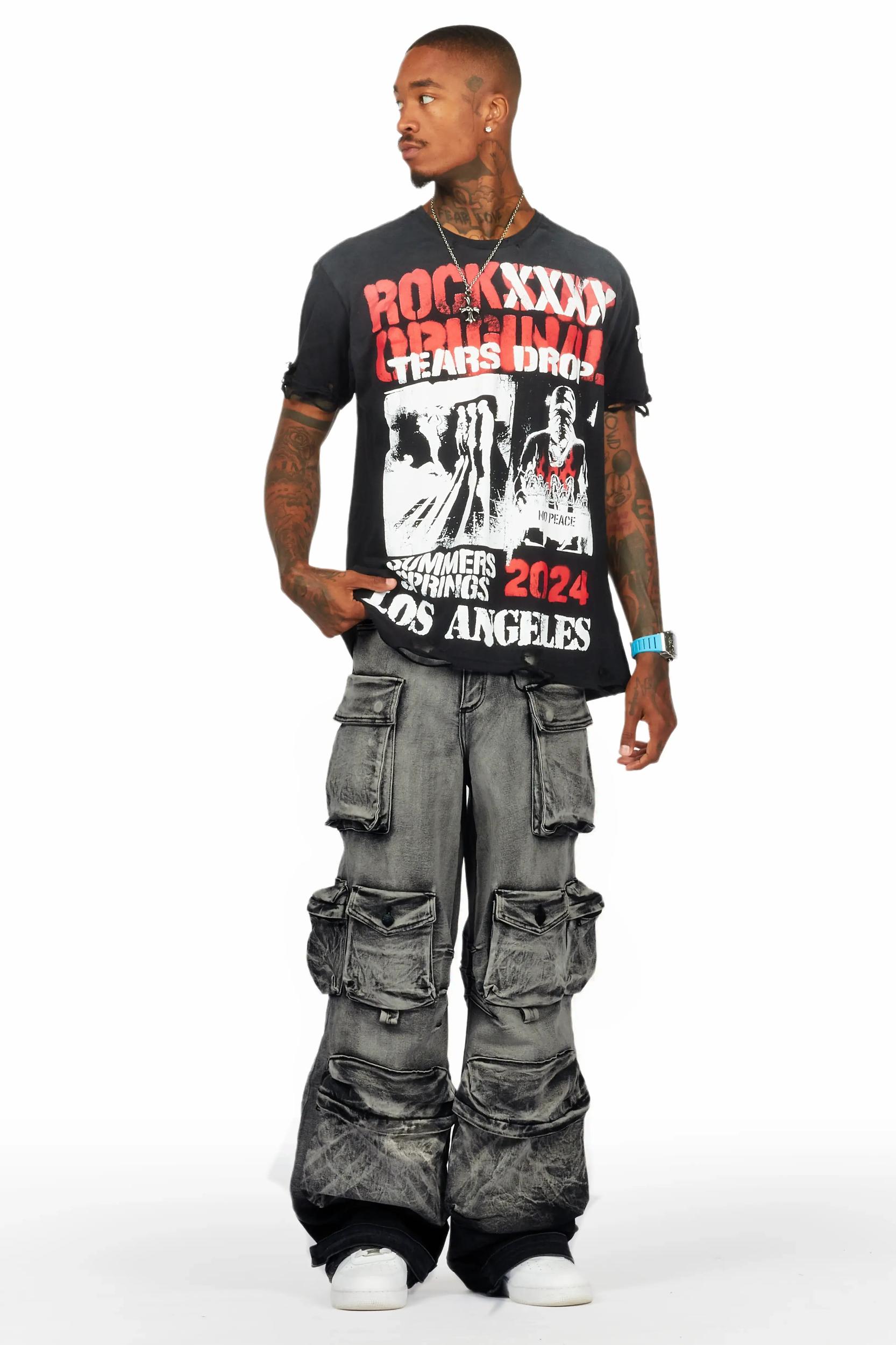 Mahesh Dark Grey Baggy Cargo Jean Male Product Image