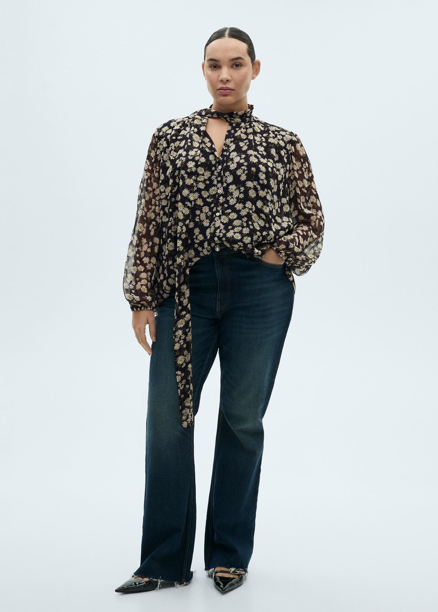 Floral tie blouse - Women | MANGO USA Product Image