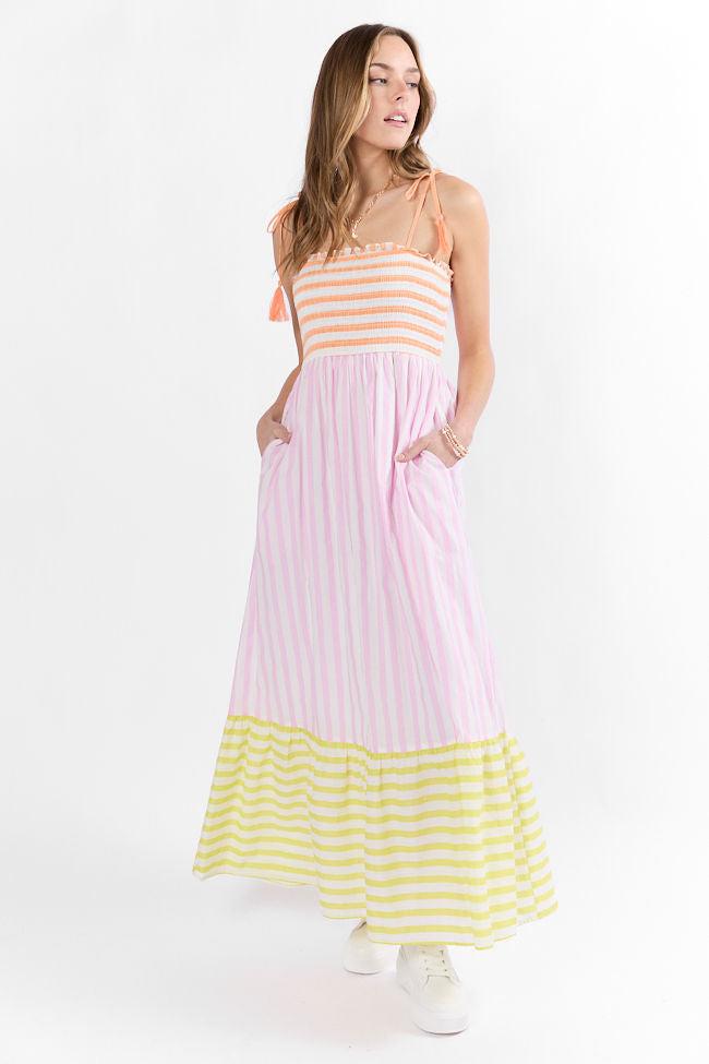 Forever Again Sherbet Striped Color Block Maxi Dress FINAL SALE Product Image