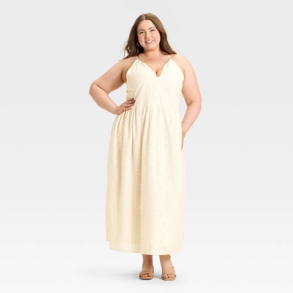 Women's Eyelet Maxi A-Line Dress - Universal Thread™ Cream Product Image