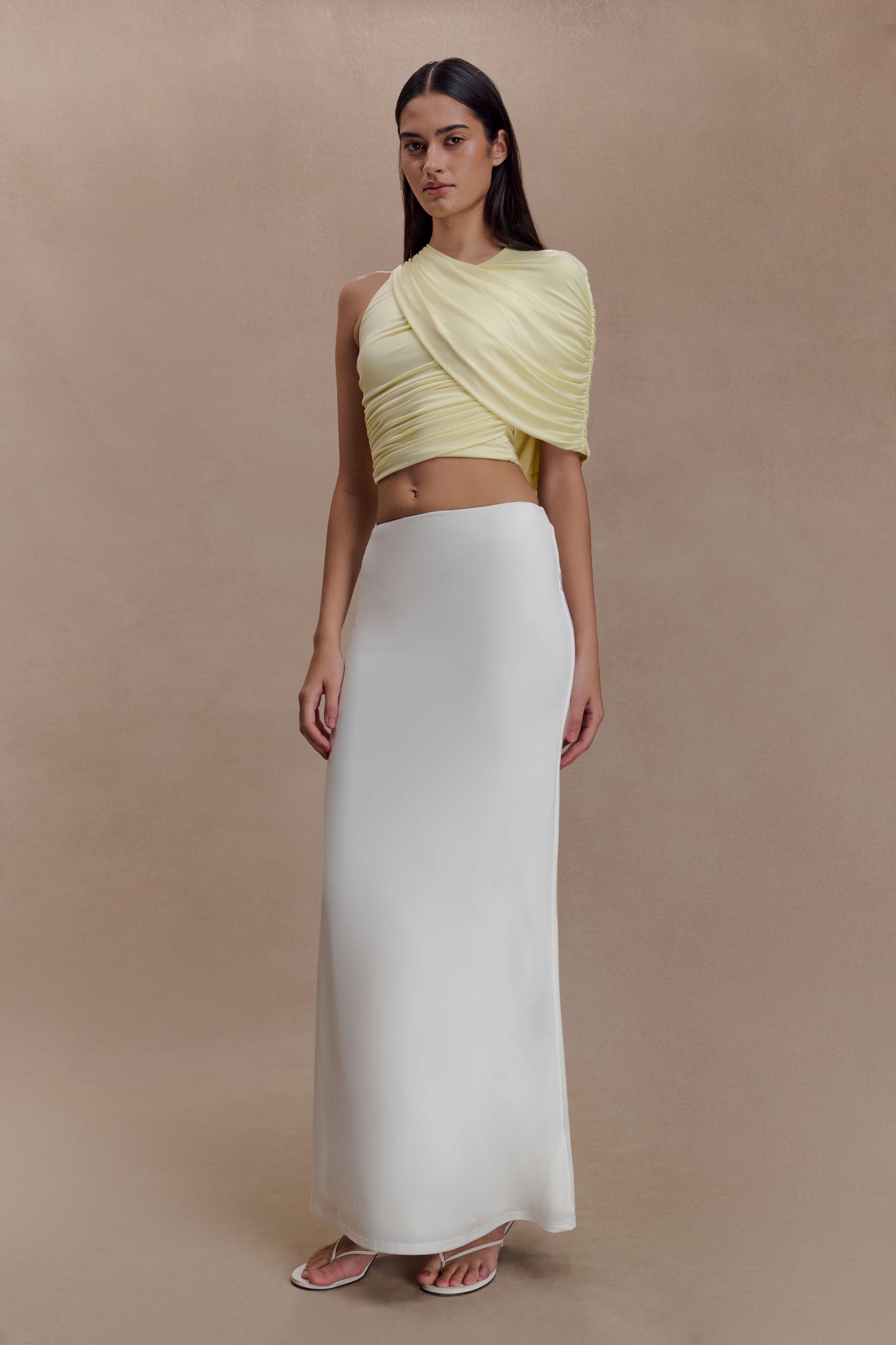 Adrienne One Shoulder Slinky Top - Lemon Product Image