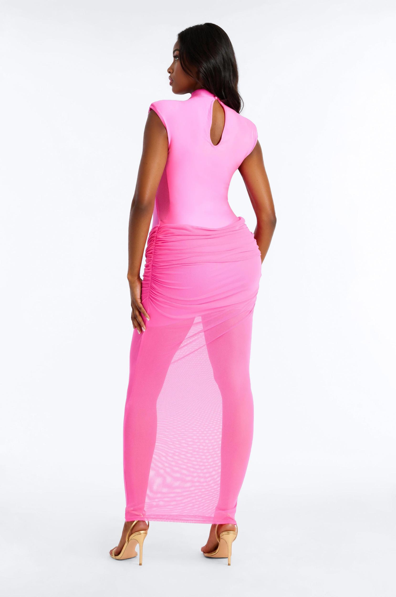 Run Wild Drape Maxi Dress - Neon Pink Female Product Image