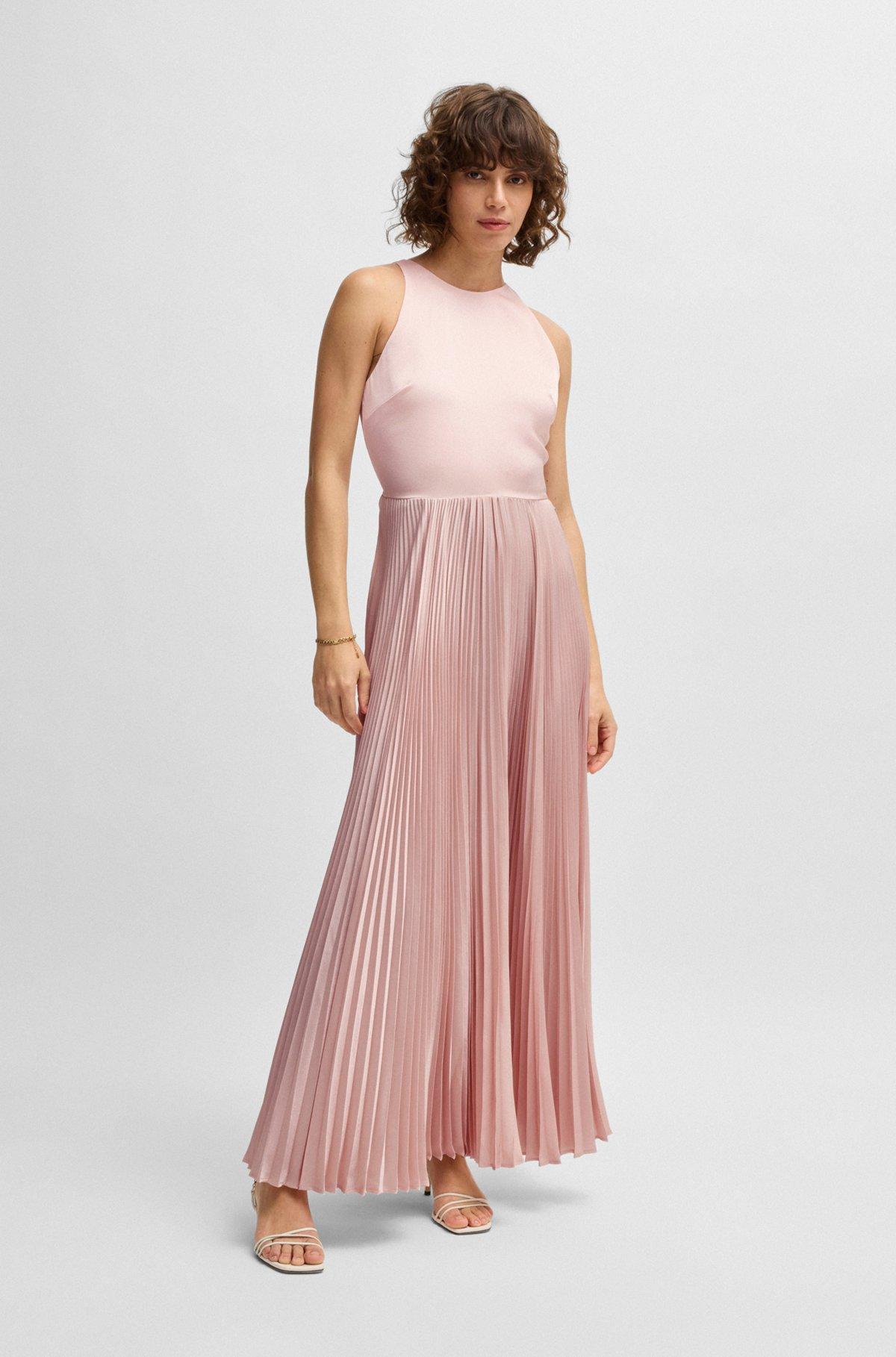 Maxi dress in hammered satin with plissé skirt Product Image