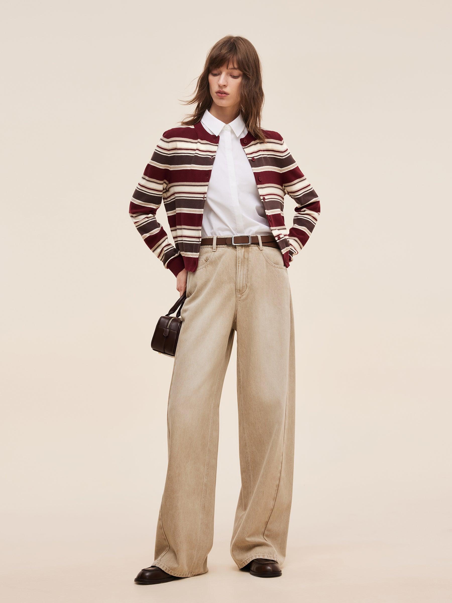 100% Cotton Multicolored Stripe Women Cardigan Product Image