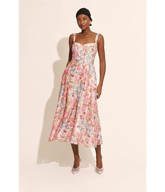 Bardot Lilah Floral Print Sweetheart Neck Sleeveless Corset Midi Dress Product Image