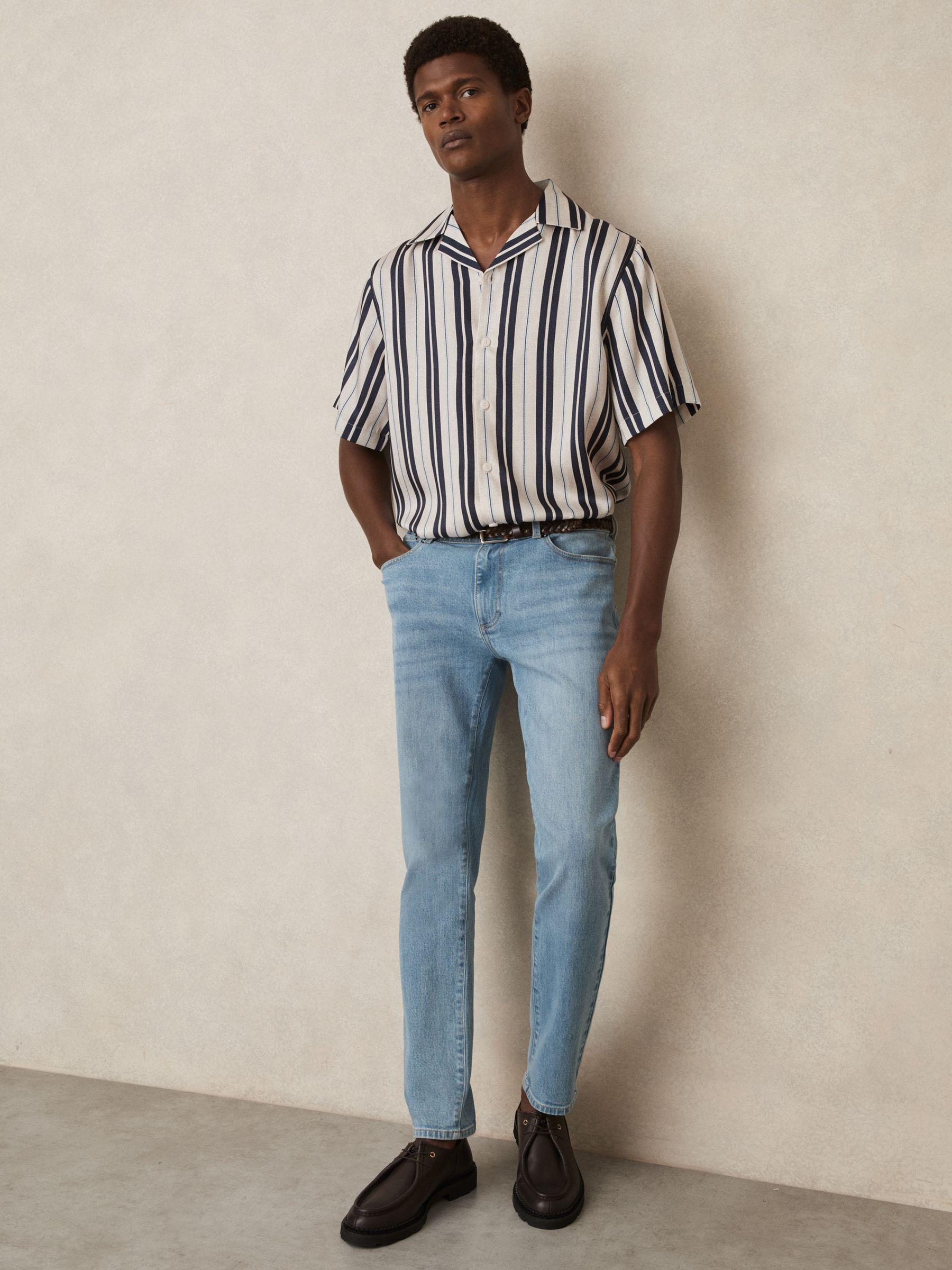 Wide-Stripe Cuban-Collar Shirt in White/Navy Product Image