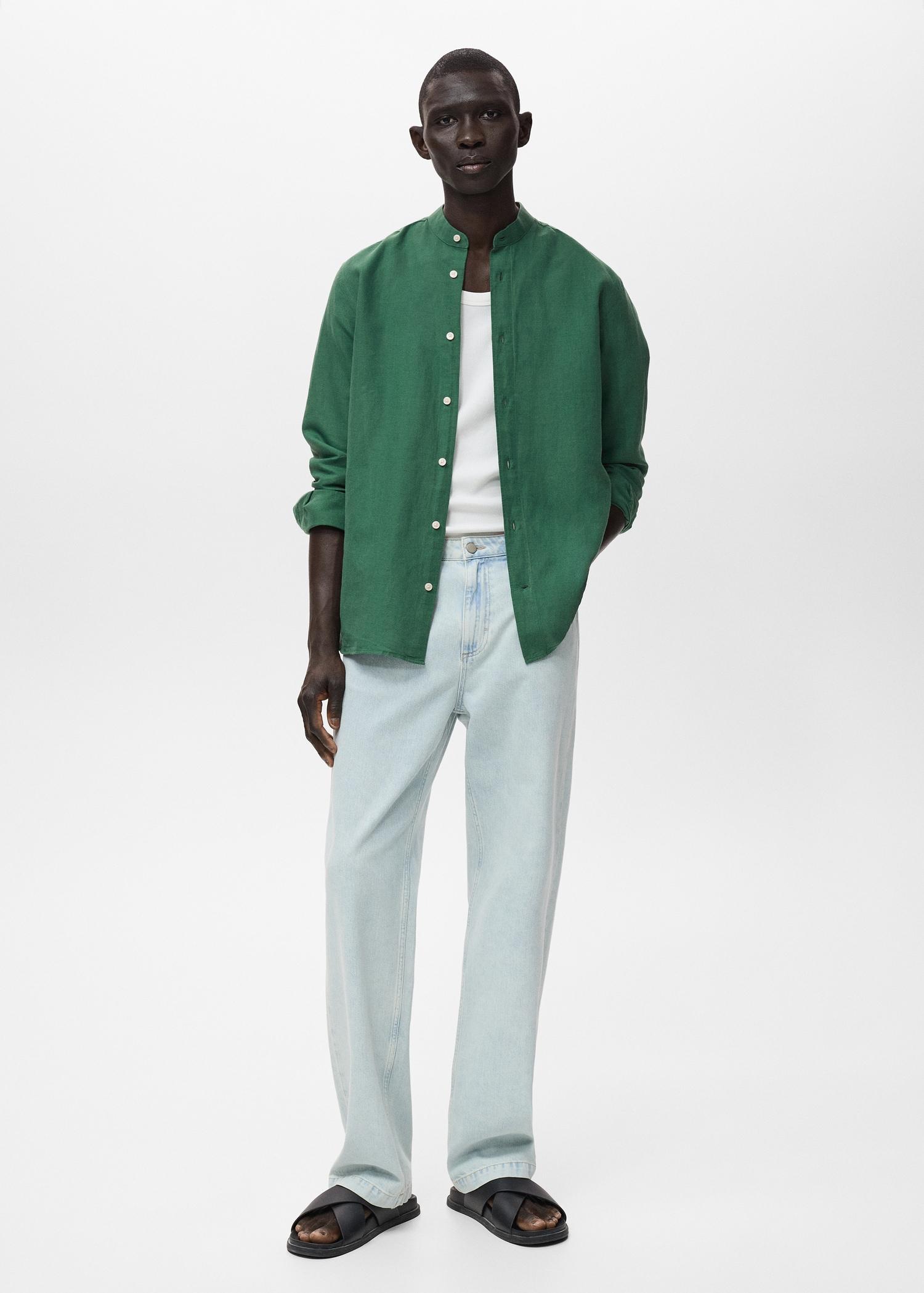 Mao collar linen shirt - Men | MANGO USA Product Image