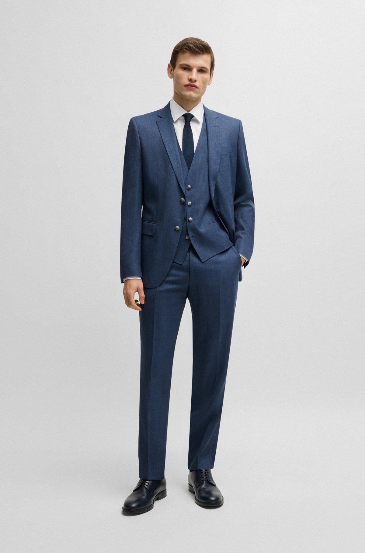 BOSS - Slim-fit three-piece suit in patterned wool - Blue Product Image