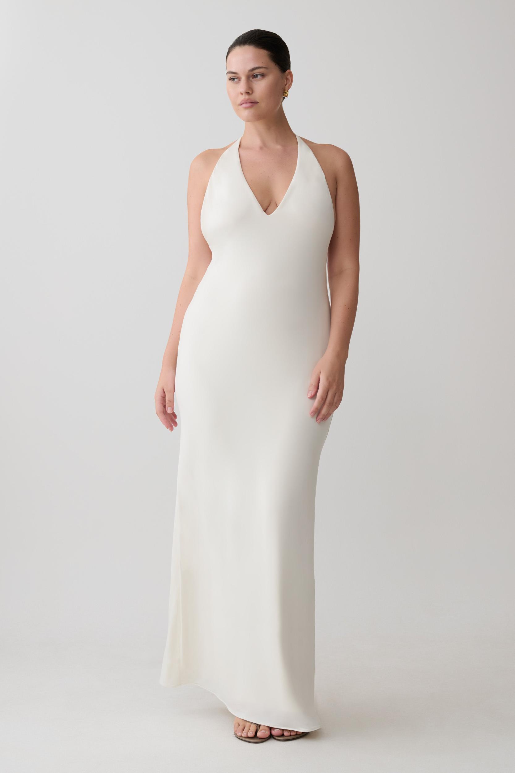 Hana Slinky Plunge Maxi Dress - Ivory Product Image