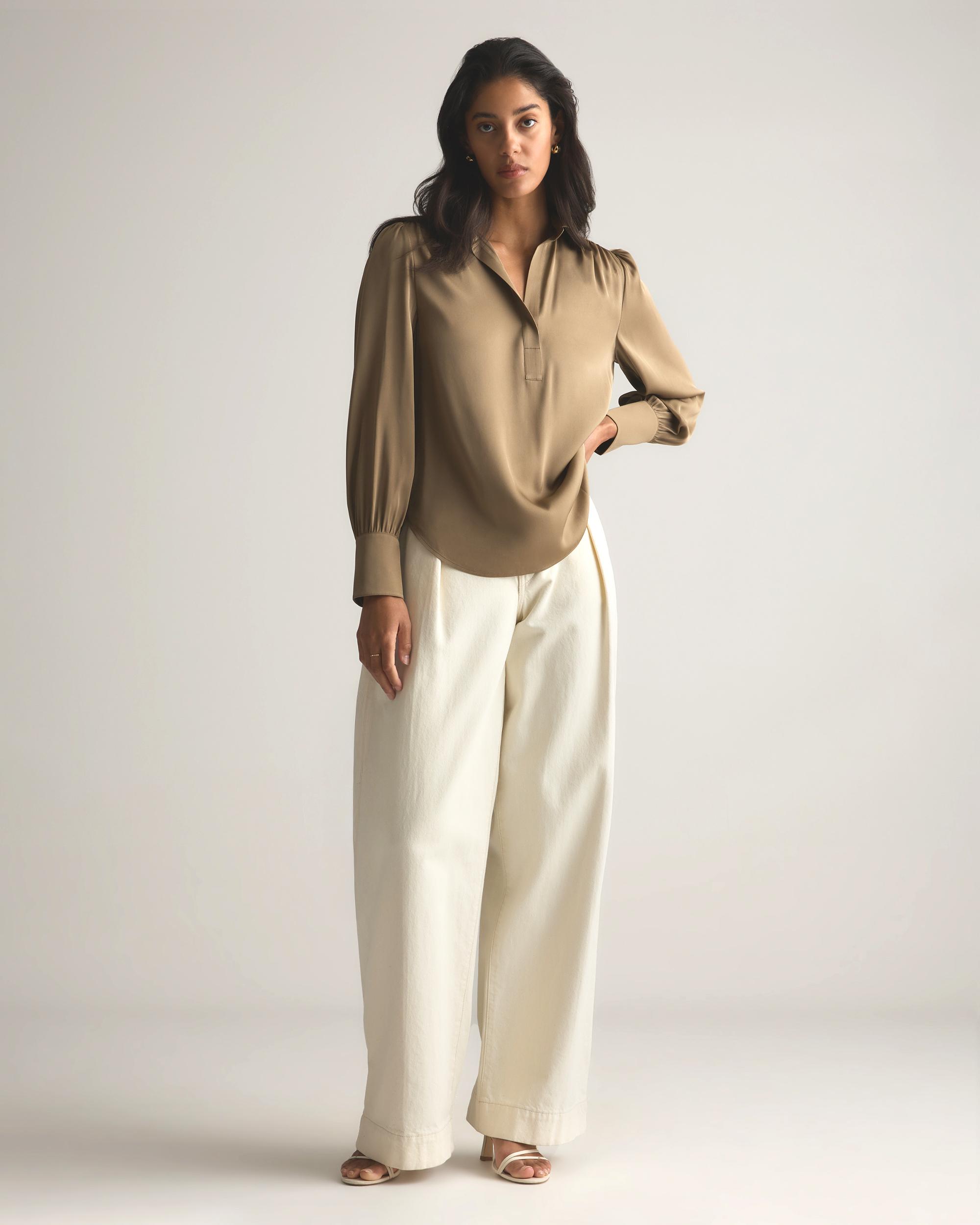 Quince | Women's Washable Stretch Silk Split Neck Blouse Mulberry Silk Product Image