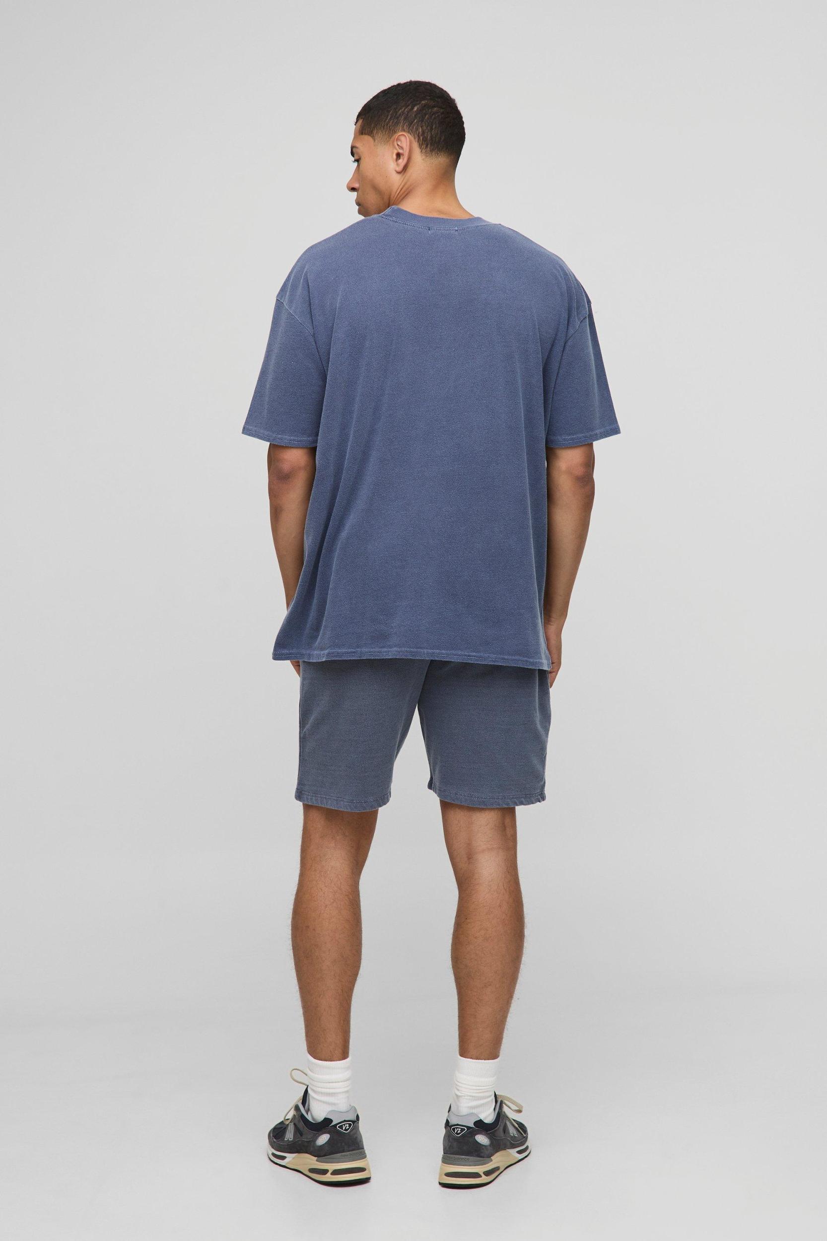 Oversized Man Script Washed T-Shirt And Short Set | boohooMAN USA Product Image