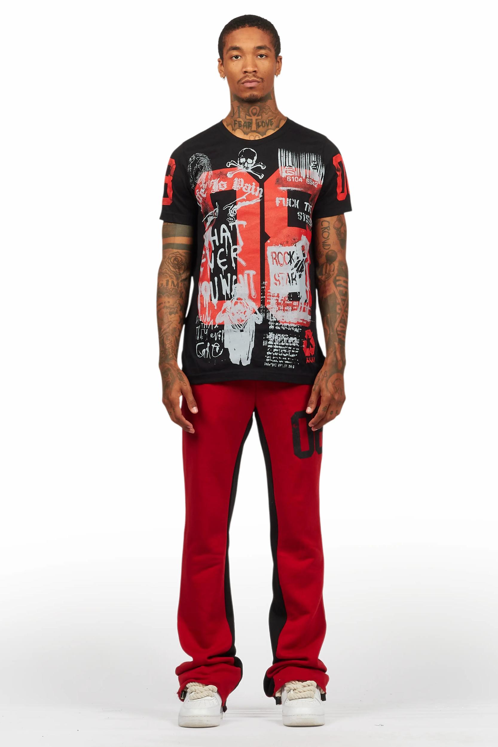 Grill Black T-Shirt/Baggy Stacked Pant Set Male Product Image