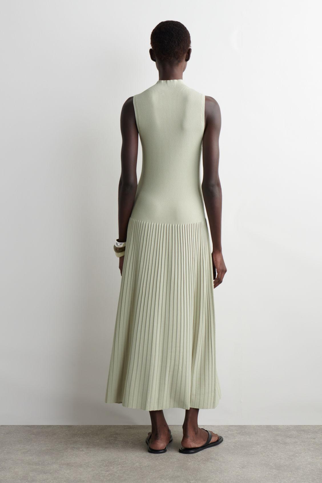 PLEATED HIGH-NECK MAXI DRESS Product Image