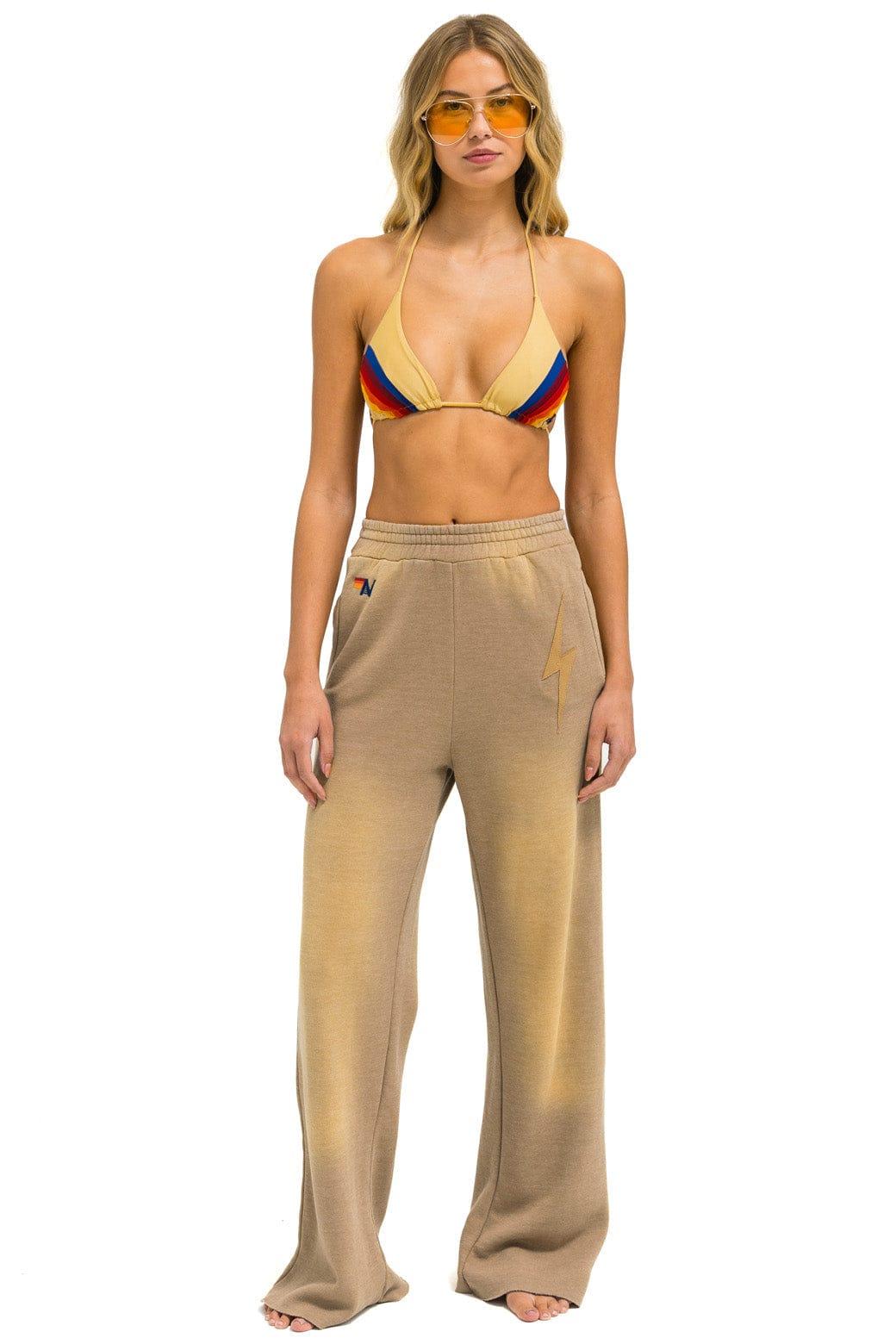 BOLT STITCH WIDE LEG POCKET SWEATPANTS - FADED TAN Female Product Image