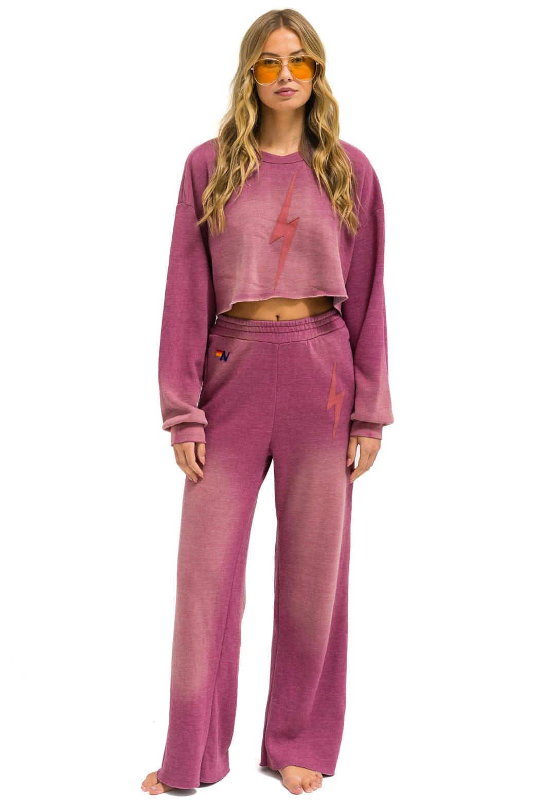 BOLT STITCH WIDE LEG POCKET SWEATPANTS - FADED BERRY Female Product Image