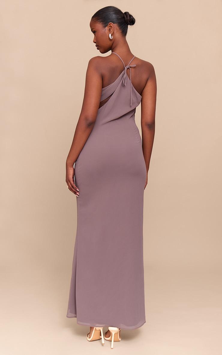Mushroom Chiffon Cut Out Draped Maxi Dress Product Image