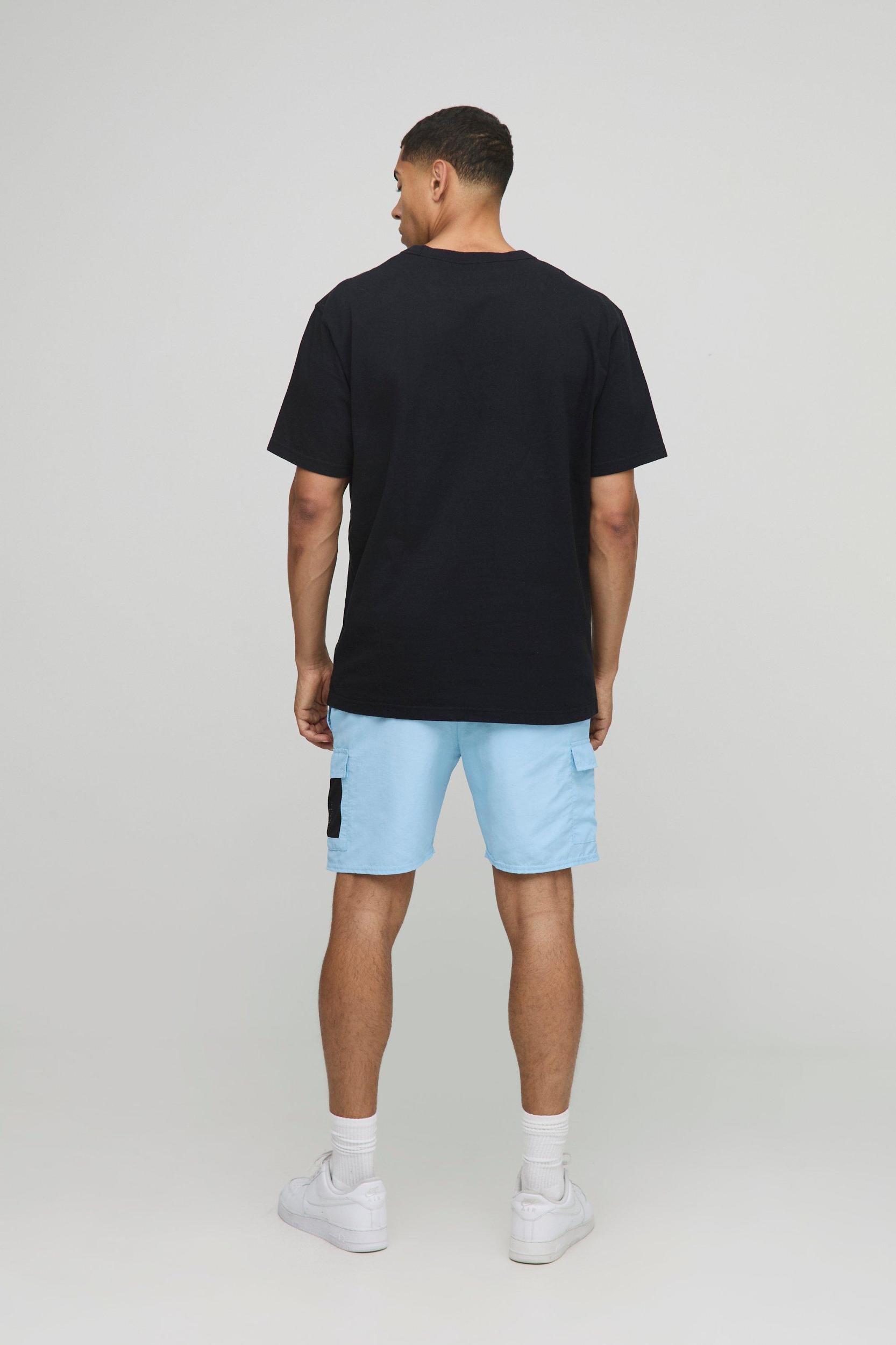 Elasticated Waist Slim Fit Nylon Cargo Shorts | boohooMAN USA Product Image