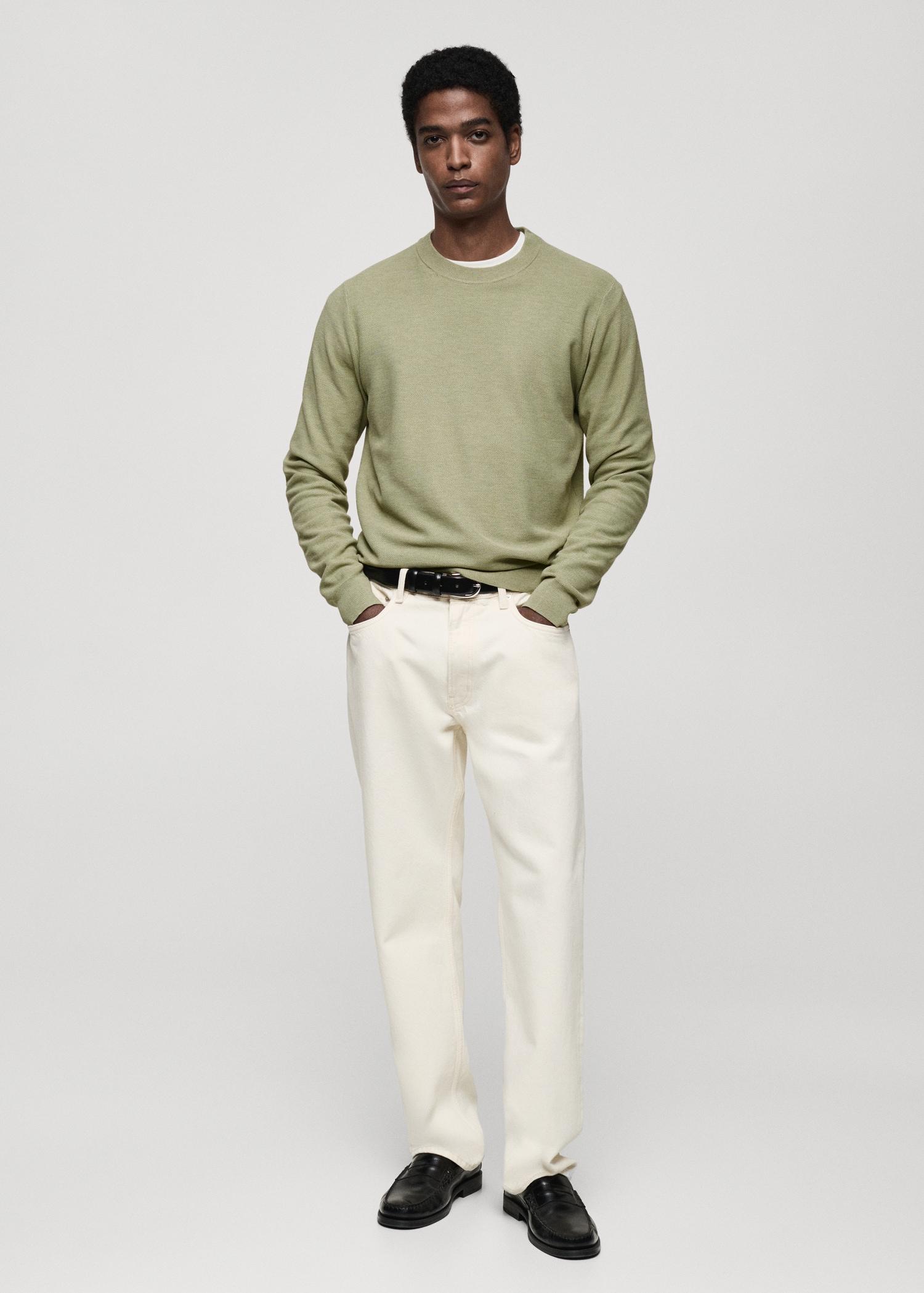 Microstructured cotton knitted sweater - Men | MANGO USA Product Image