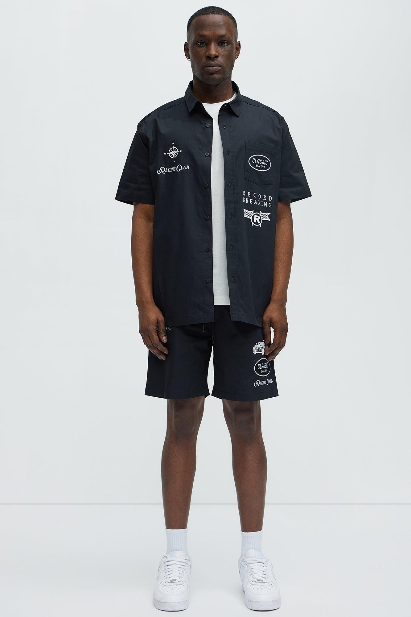 Racing Club Short Sleeve Button Down Shirt  - Black Product Image