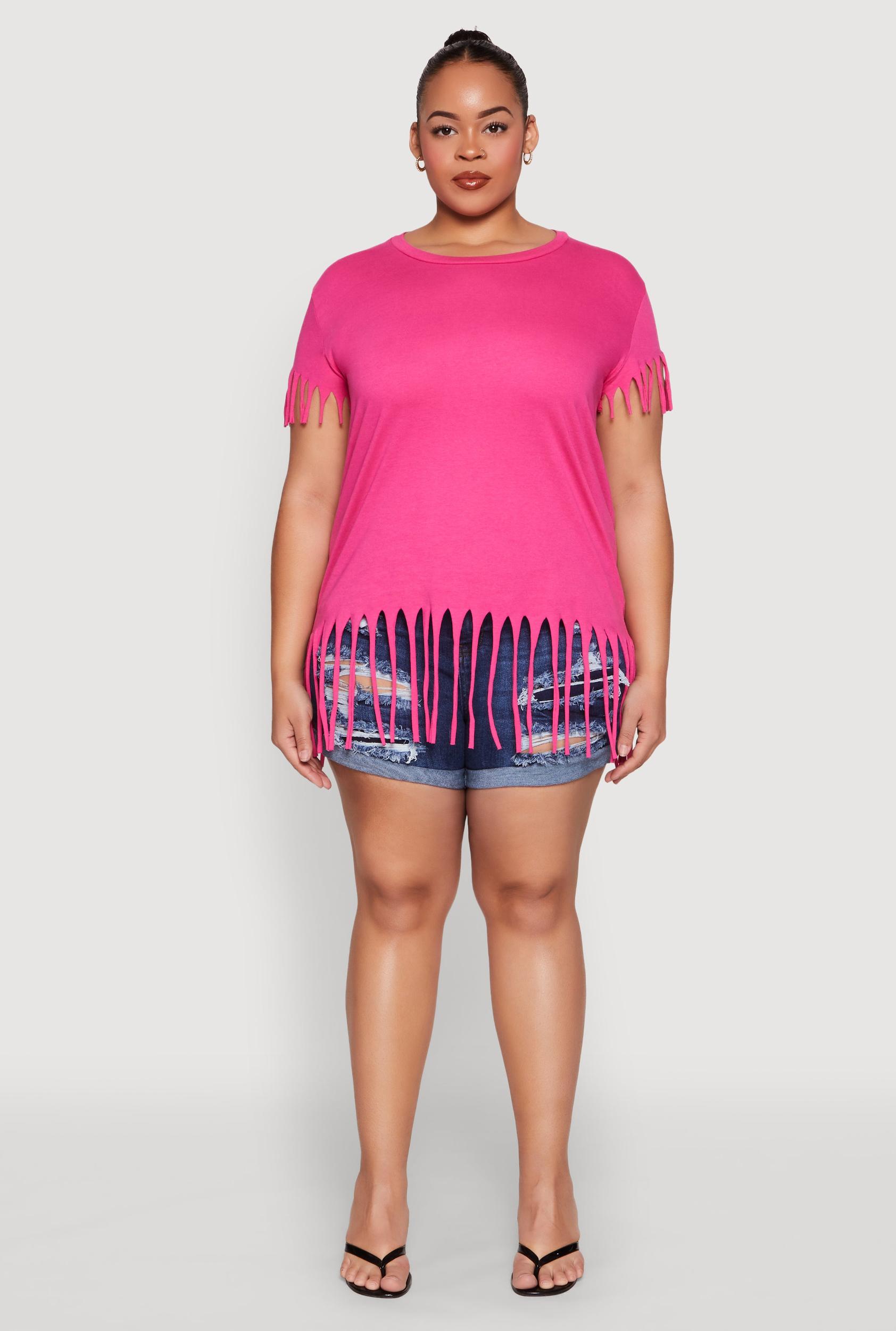 Womens Plus Size Fringe Trim Tee Product Image
