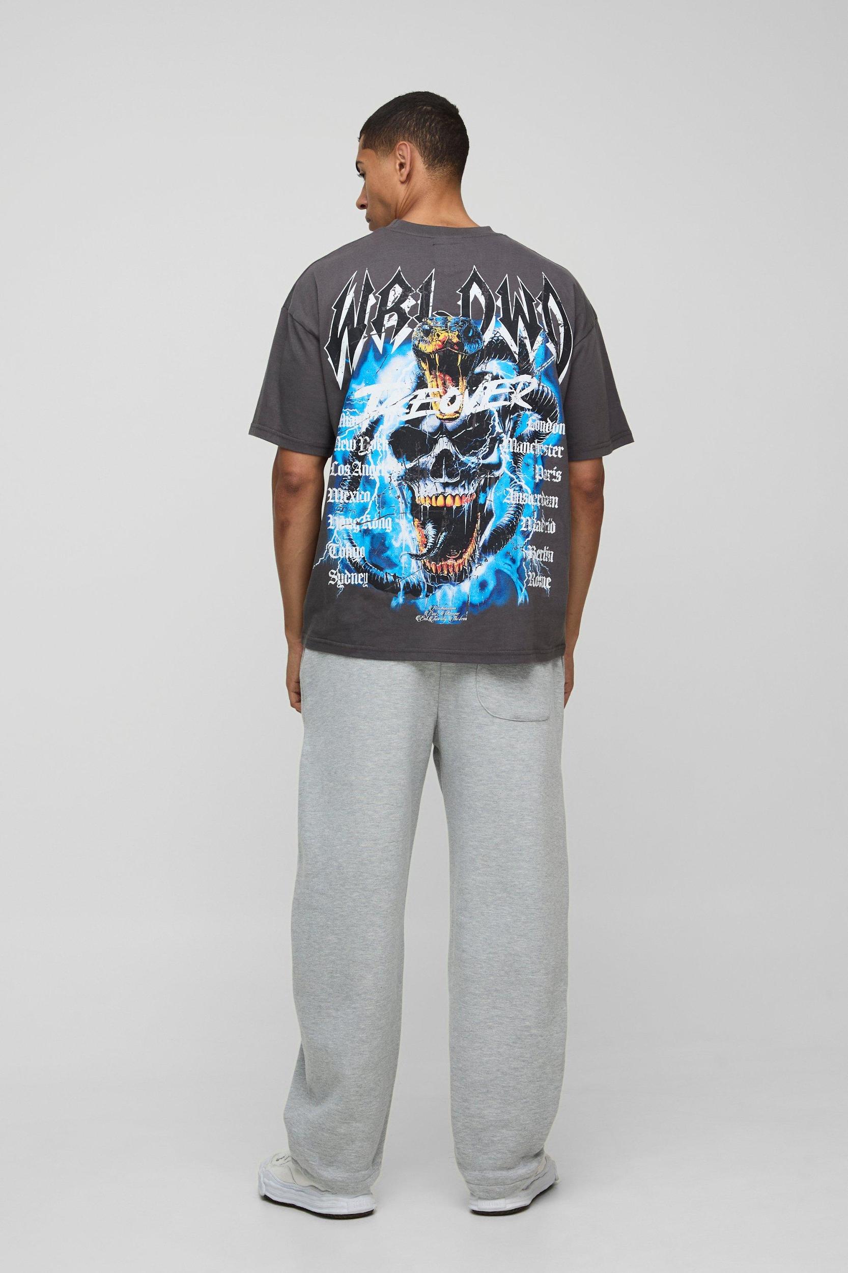 Oversized Skull Worldwide Large Scale Printed T-Shirt | boohooMAN USA Product Image