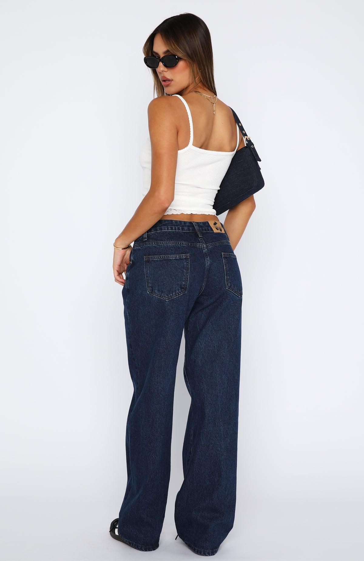 Bring The Style Low Rise Wide Leg Jeans Indigo Wash Product Image