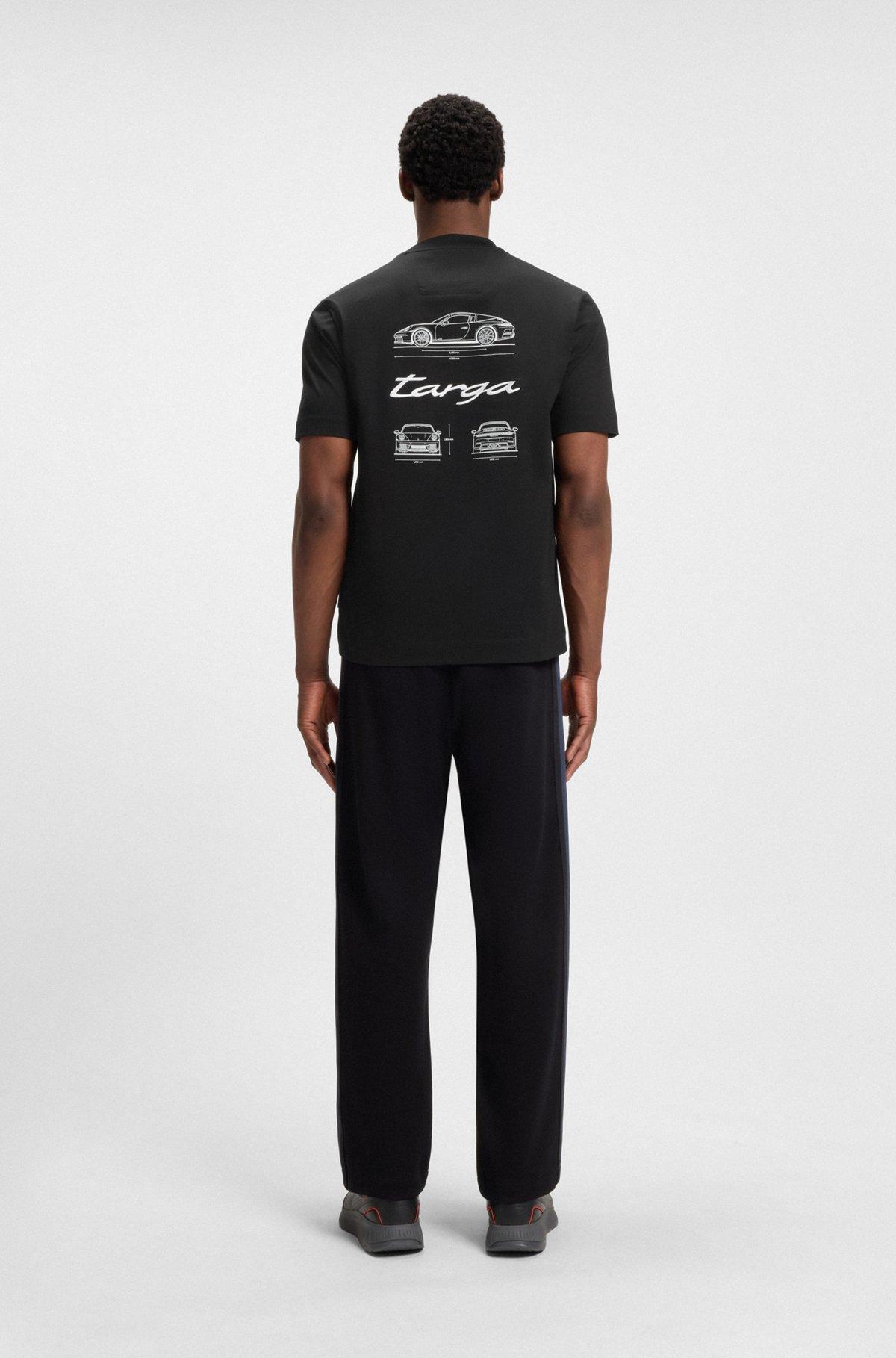 BOSS - Porsche x BOSS mercerized-cotton T-shirt with Targa artwork - Black Product Image