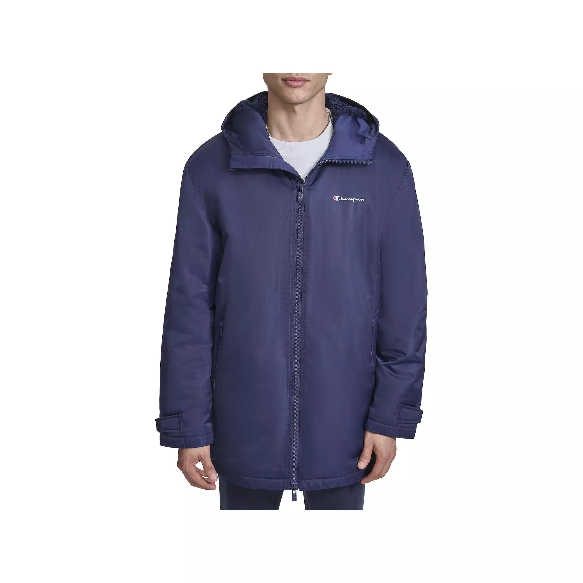 Men's Champion® Sherpa Lined Mid-Length Sideline Jacket With Hood, Size: XL, Blue Product Image