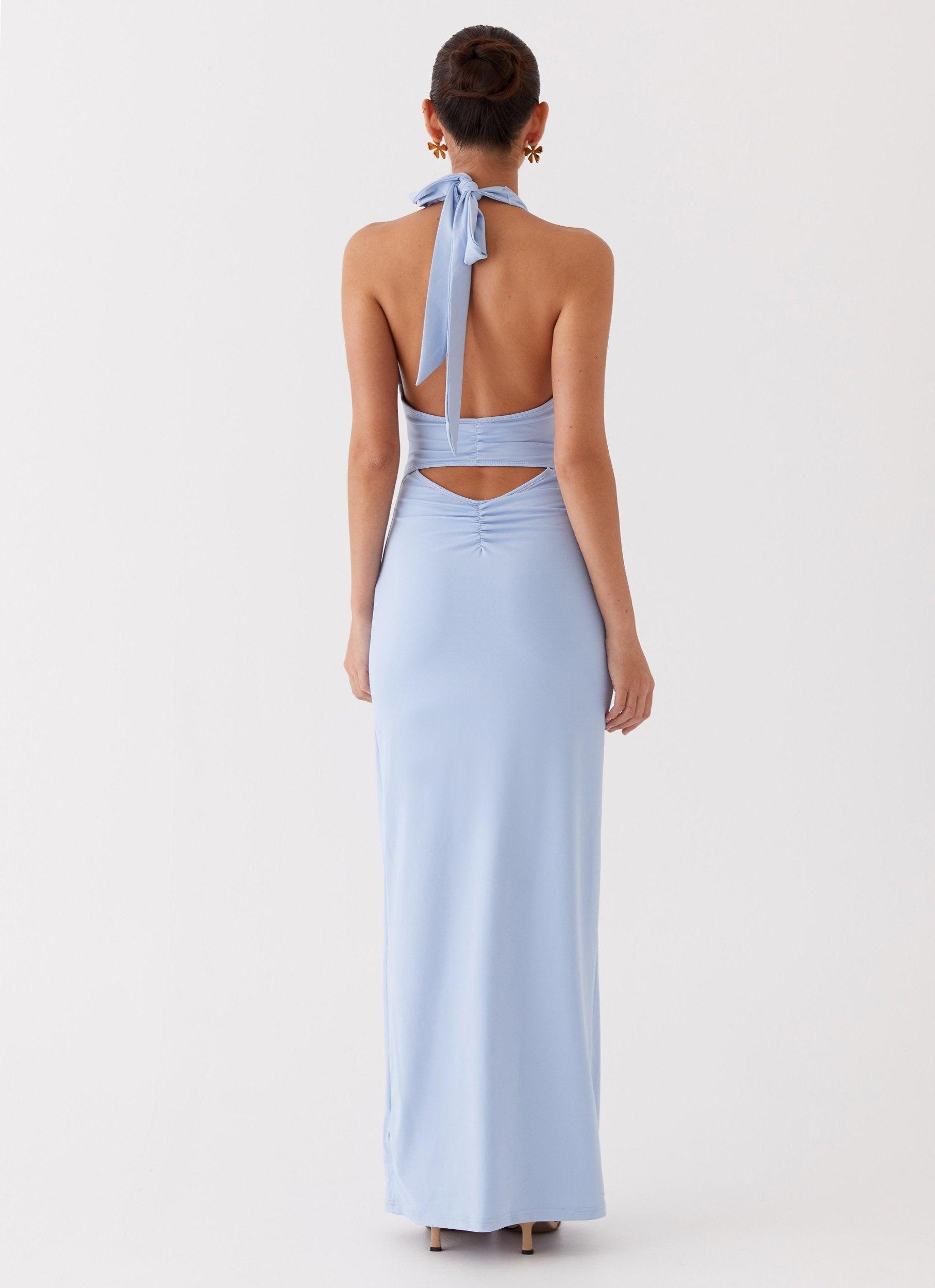 Whisked Away Halterneck Maxi Dress - Blue Product Image