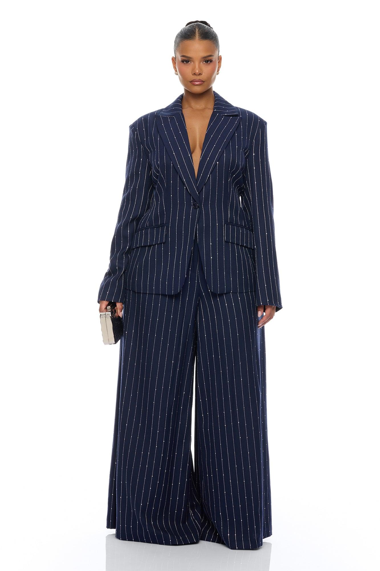 Adyson Embellished Pinstripe Blazer - Navy/combo Female Product Image