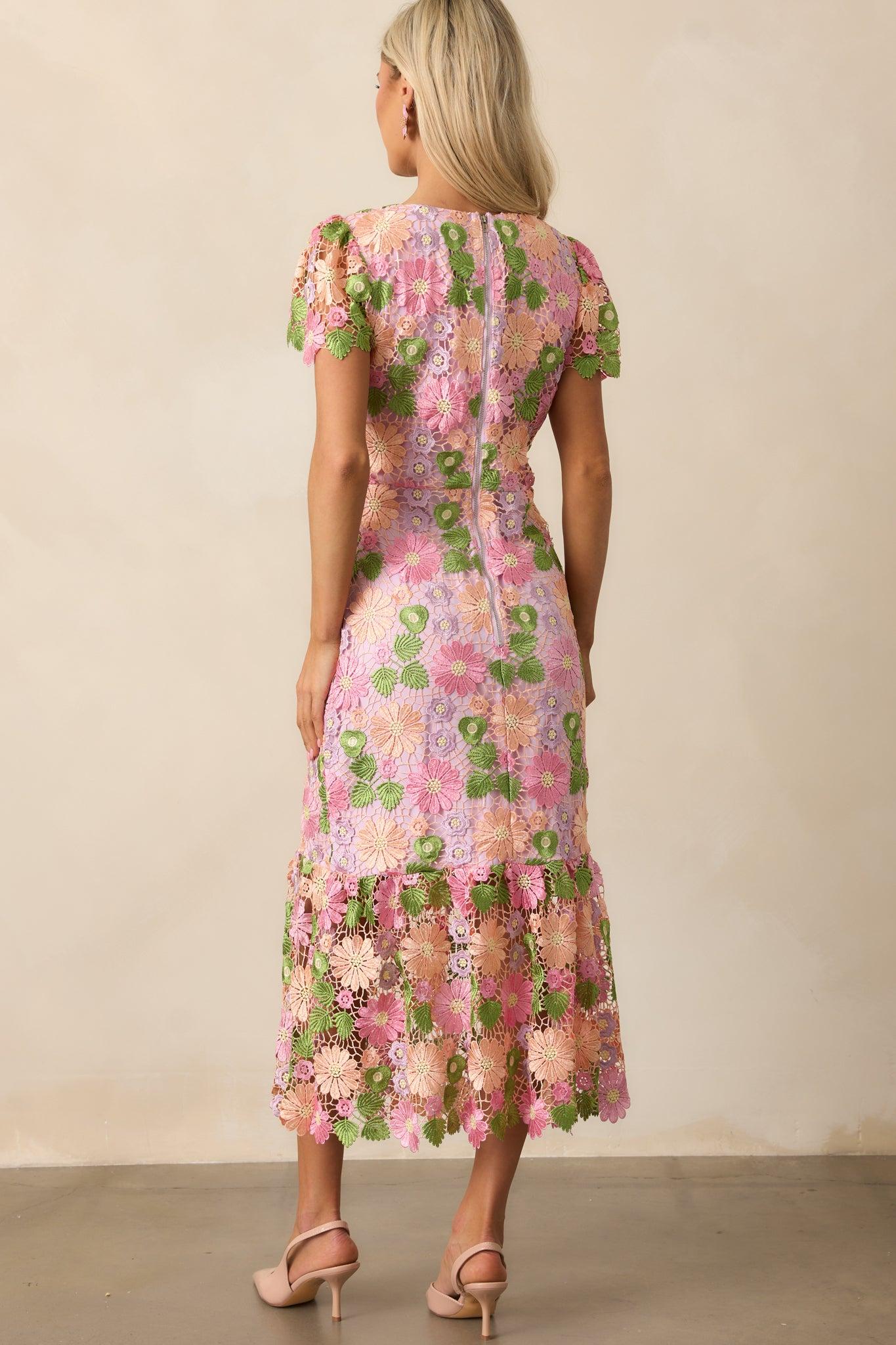 My Debut Lavender Embroidered Floral Midi Dress Product Image