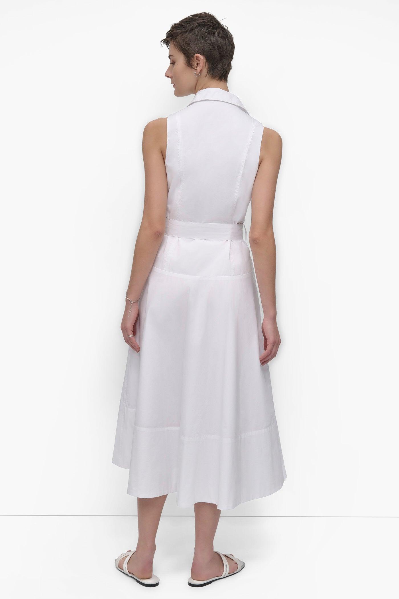 SLEEVELESS BUTTON FRONT POPLIN DRESS WITH SELF BELT Product Image