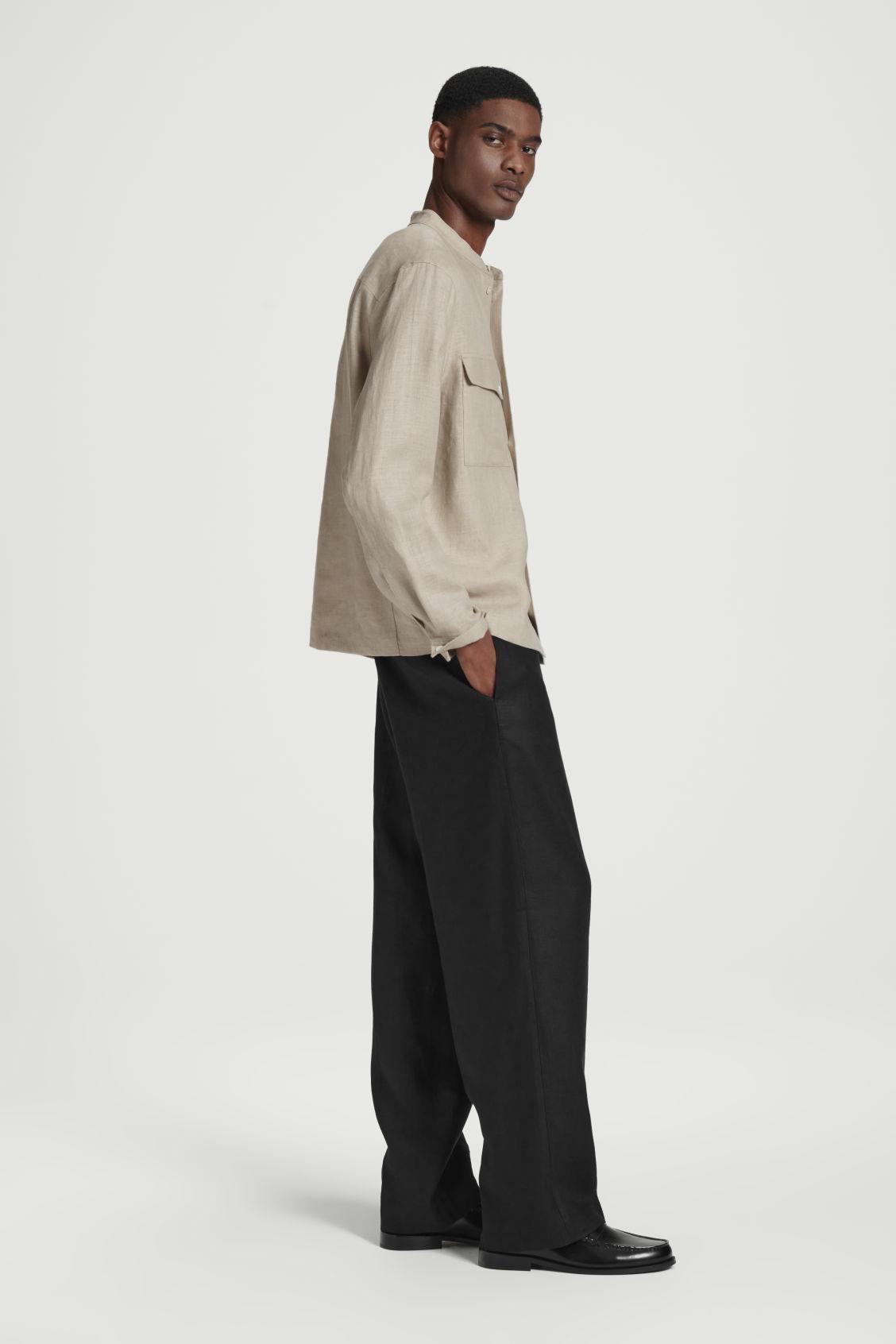 ELASTICATED LINEN WIDE-LEG TROUSERS Product Image