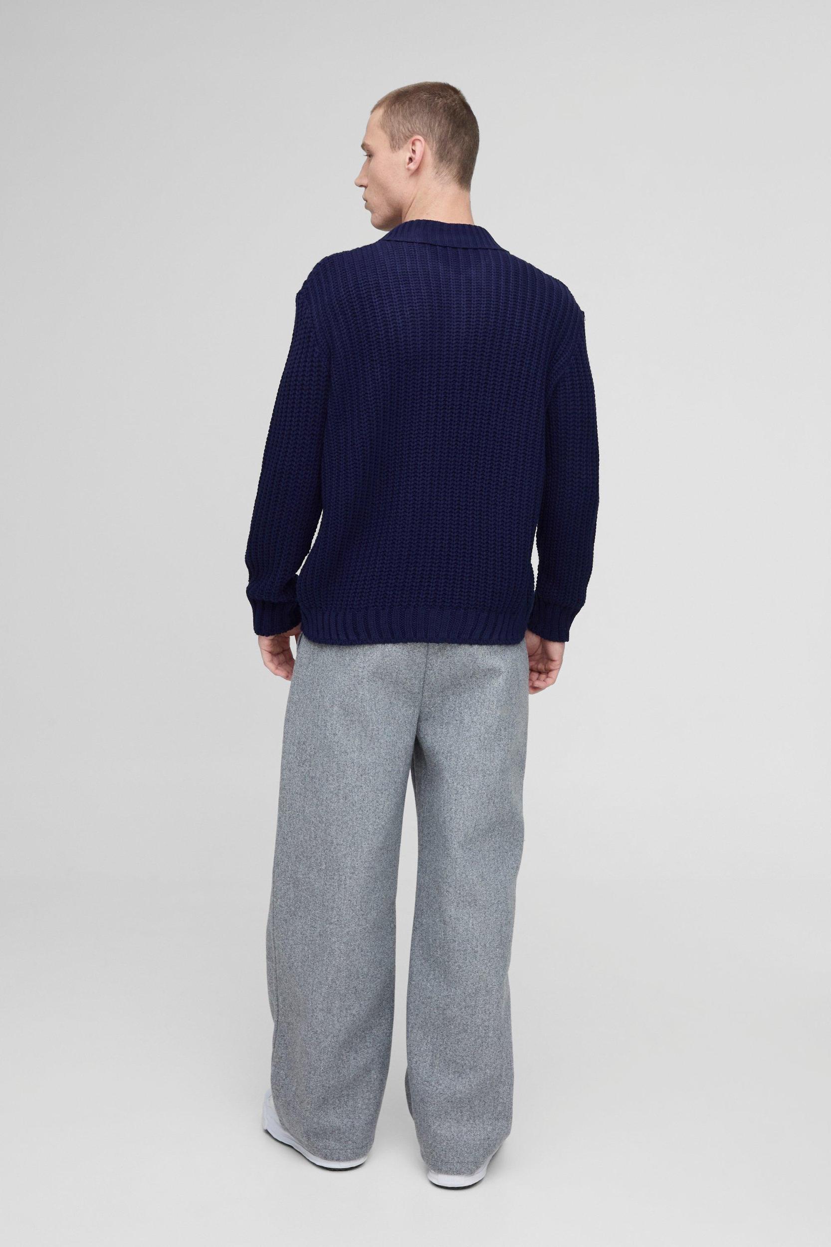 Oversized Chunky Knit Placket Detail Knitted Polo | boohooMAN USA Product Image