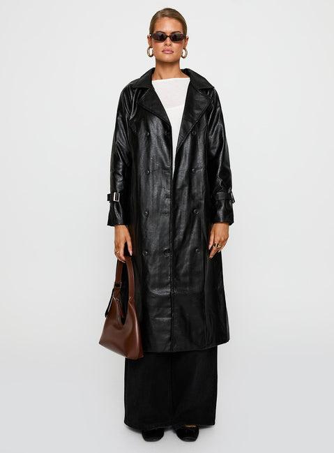 Montanna Faux Leather Coat Black Product Image