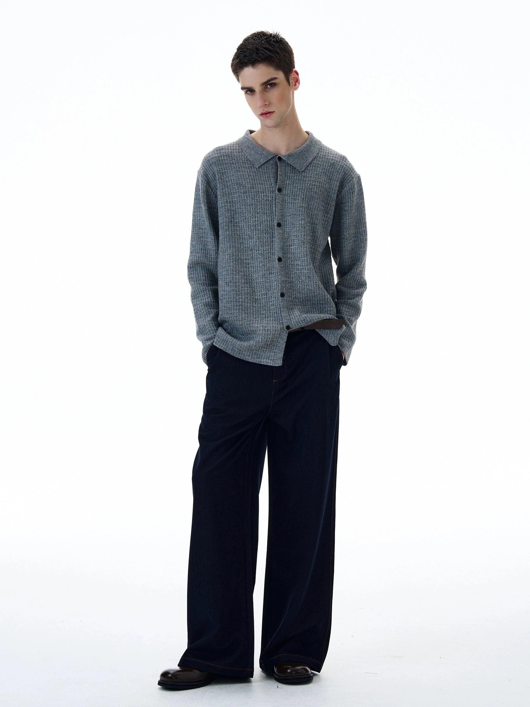 RT No. 20001 POLO COLLAR BUTTON-UP SWEATER Product Image