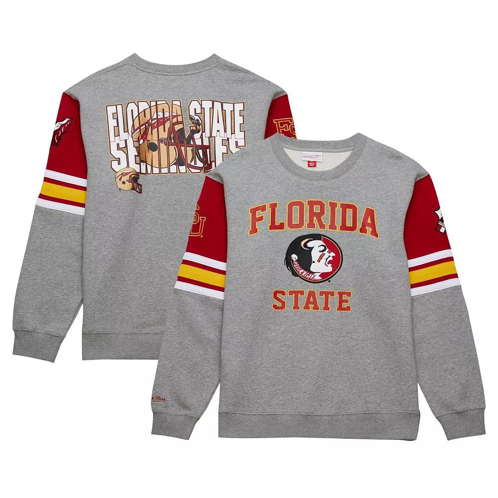 Men's Mitchell & Ness Heather Gray Florida State Seminoles Throwback Allover 4.0 Pullover Sweatshirt,  Product Image