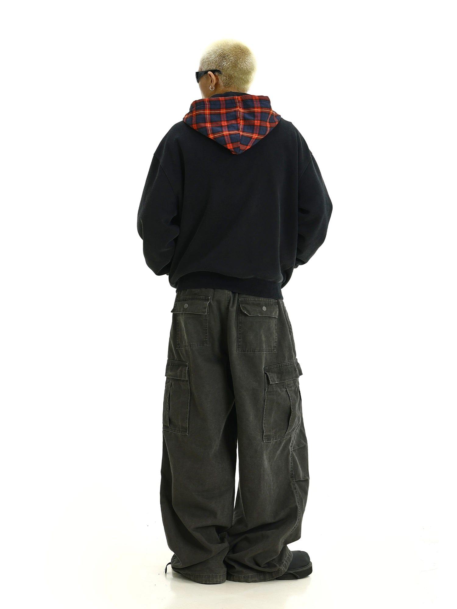 RT No. 11617 BLACK PLAID HOOD ZIP-UP HOODIE Product Image