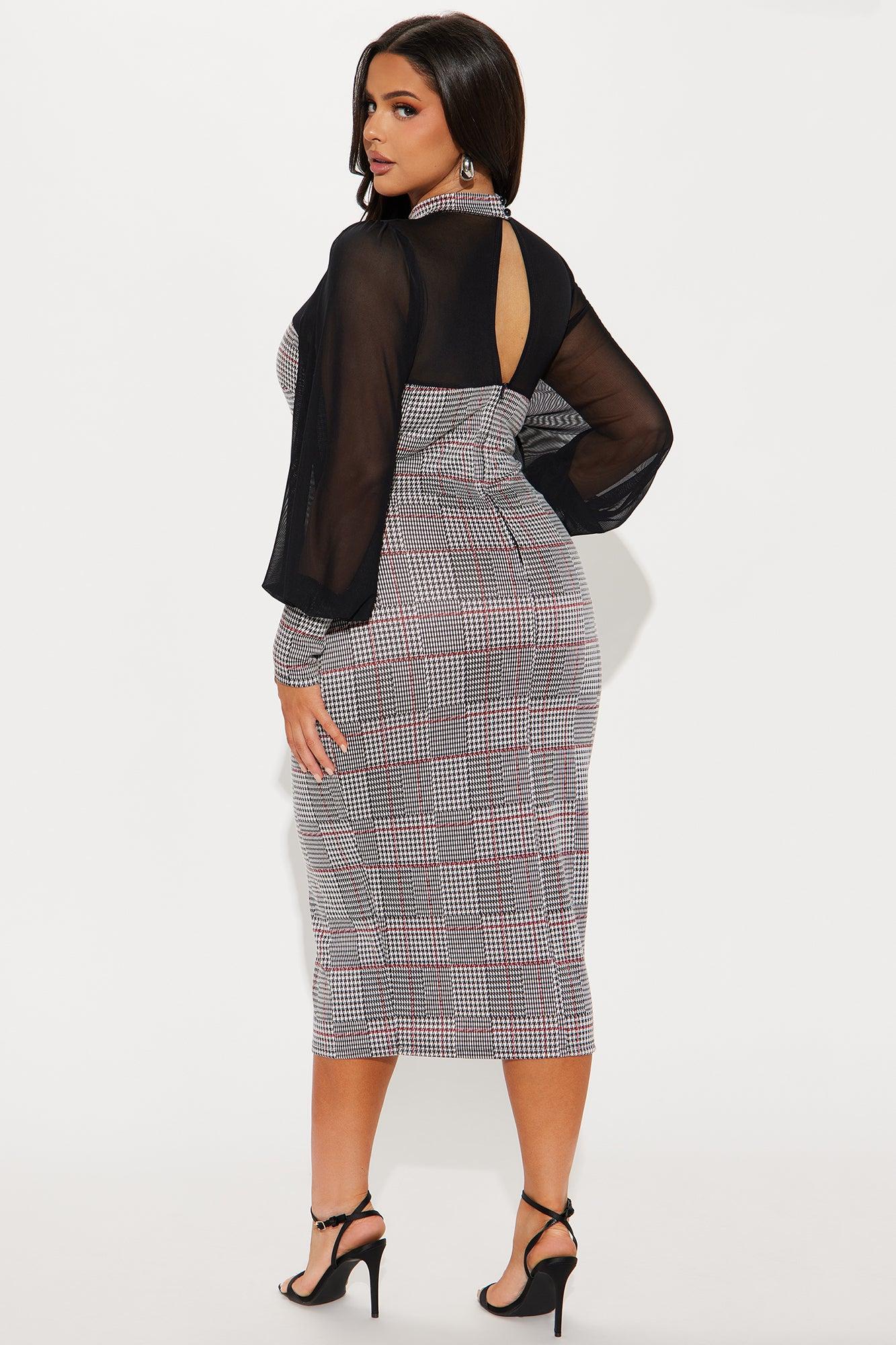 Hard To Handle Houndstooth Midi Dress - Black/Red Product Image
